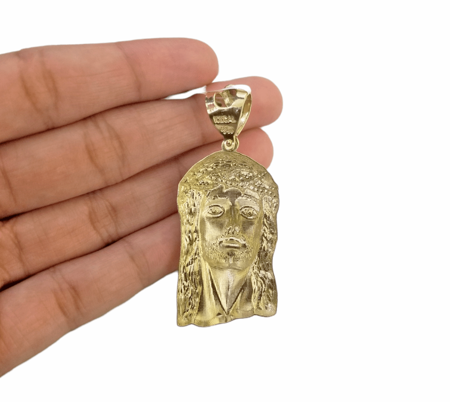Real 10K Yellow Gold Jesus Head Pendent Charm 2" Inch 10kt - GoldenlinQ