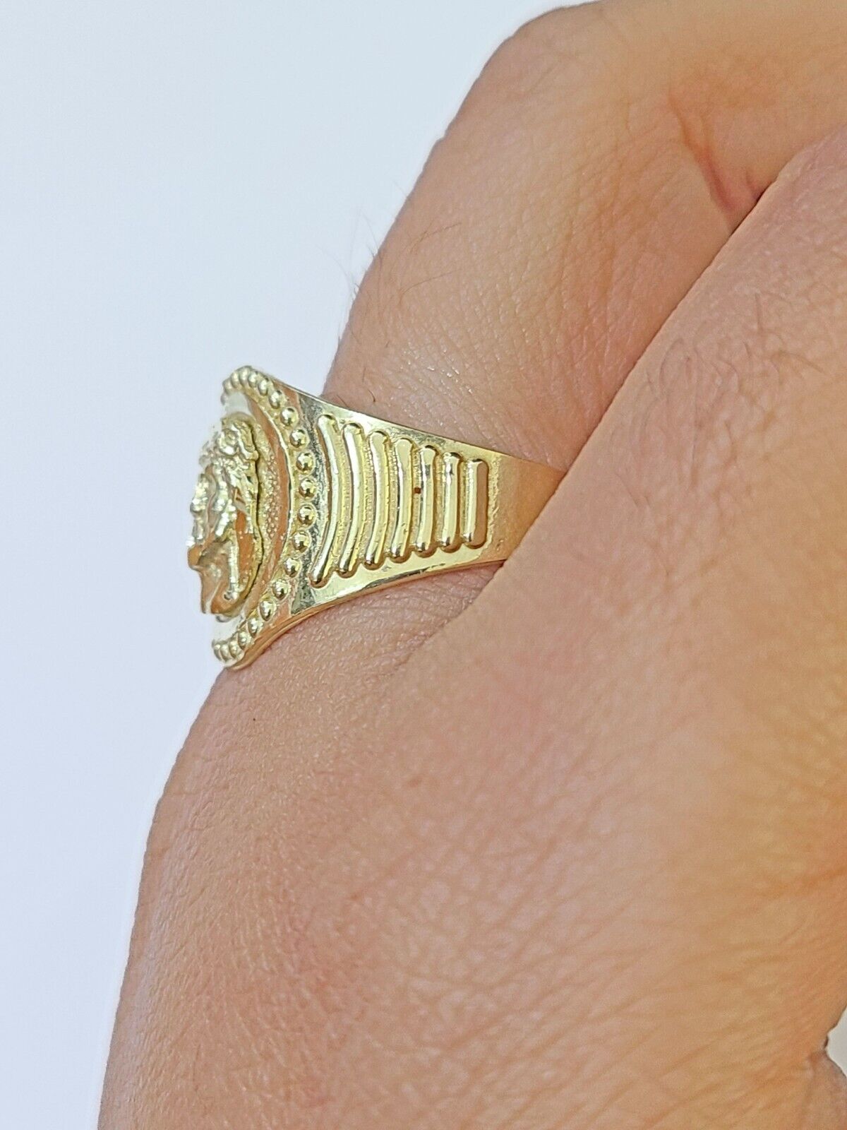 REAL 10K Yellow Gold Jesus Head Ring Band Style Rings Men Women - GoldenlinQ