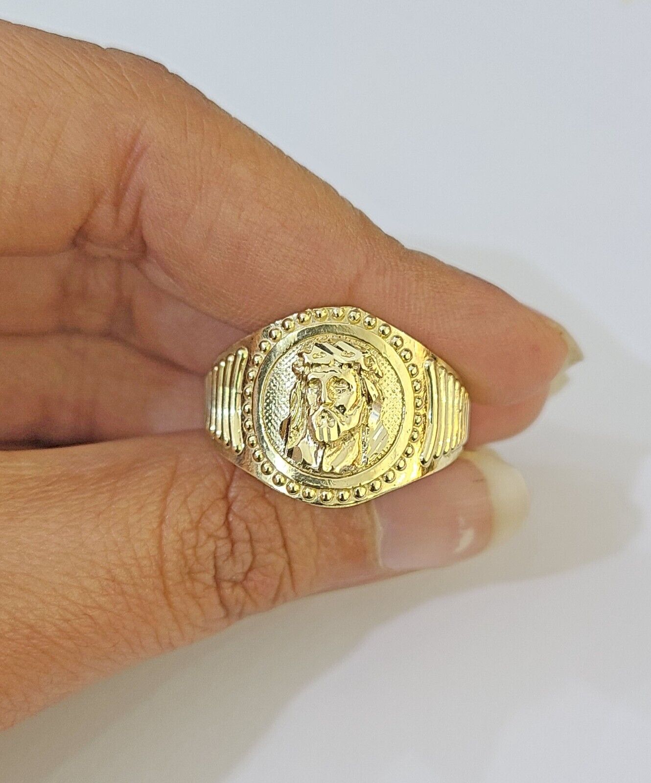 REAL 10K Yellow Gold Jesus Head Ring Band Style Rings Men Women - GoldenlinQ