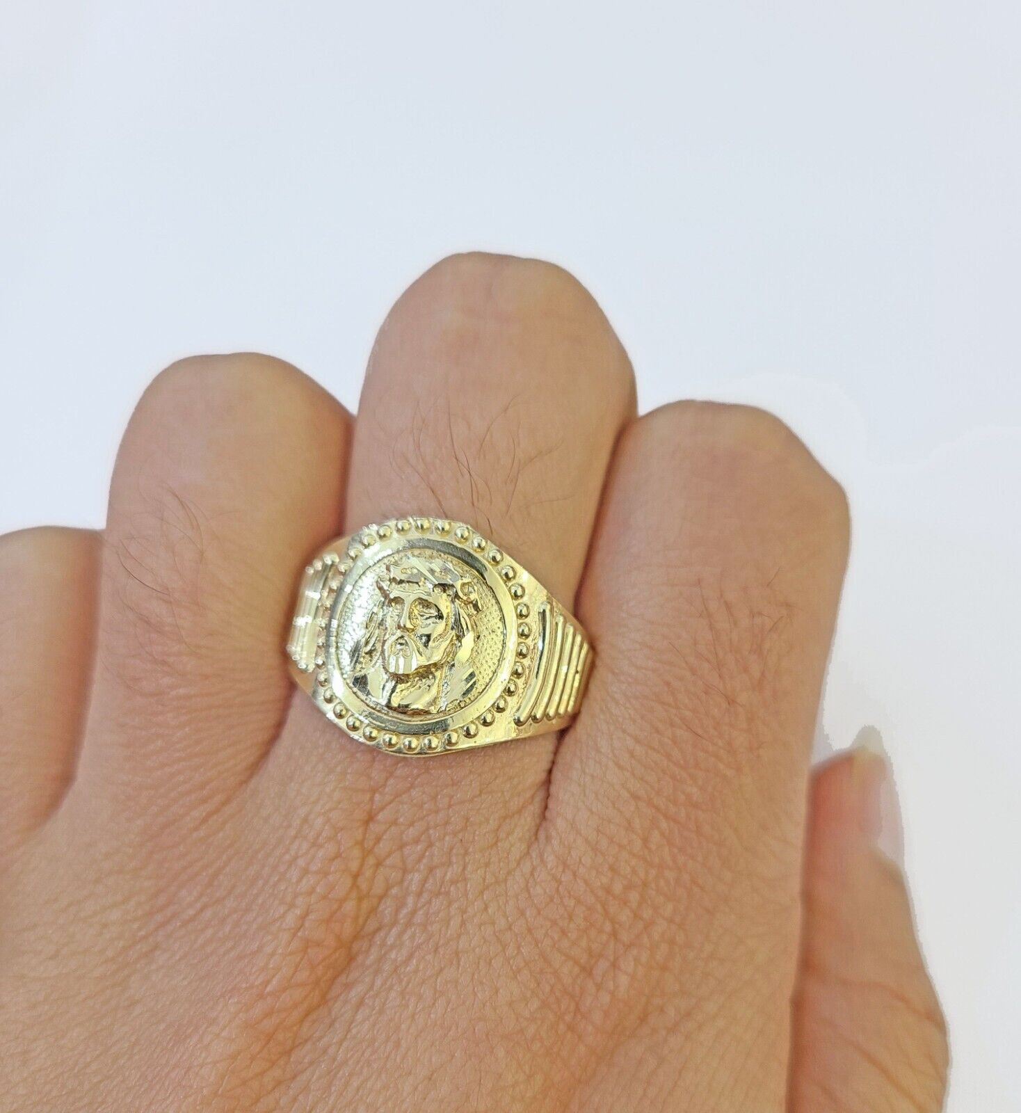 REAL 10K Yellow Gold Jesus Head Ring Band Style Rings Men Women - GoldenlinQ