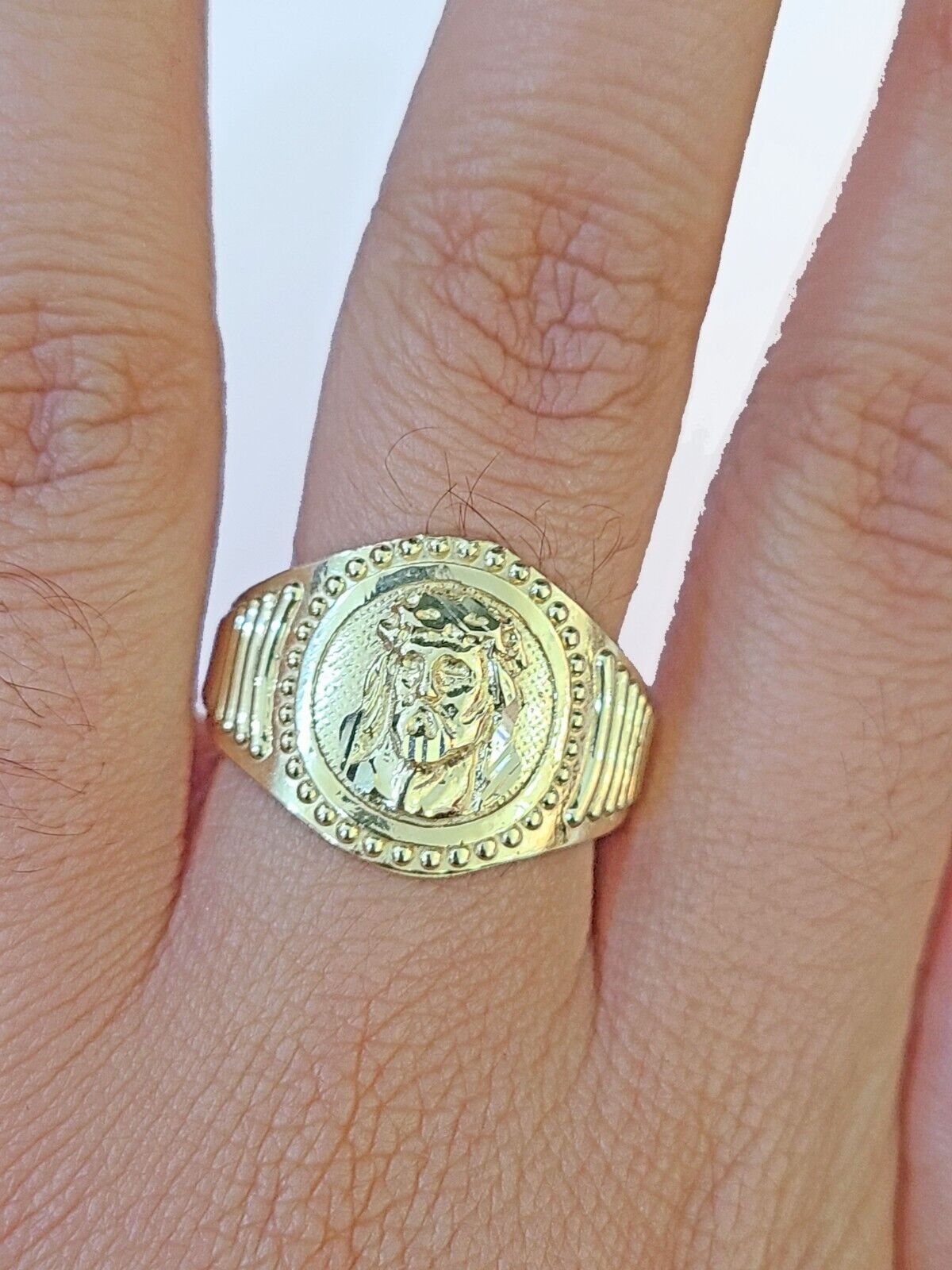 REAL 10K Yellow Gold Jesus Head Ring Band Style Rings Men Women - GoldenlinQ