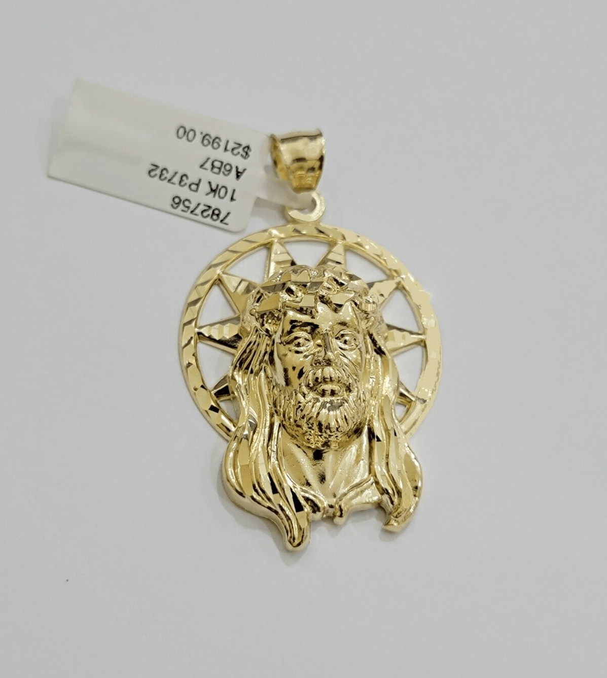 Real 10K Yellow Gold Jesus Pendant Mens Star Head Charm 1.5 Inch For Chains SALE - GoldenlinQ
