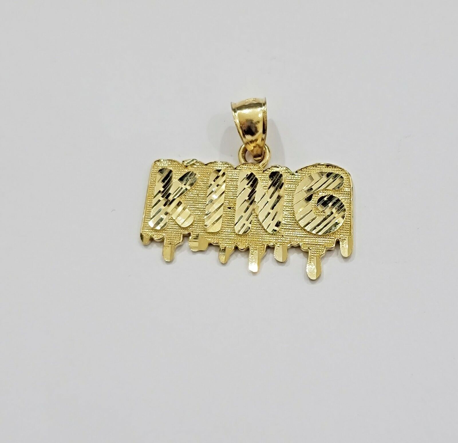 Real 10k Yellow gold King Pendant charm Drip diamond cut for Men 10kt gold - GoldenlinQ