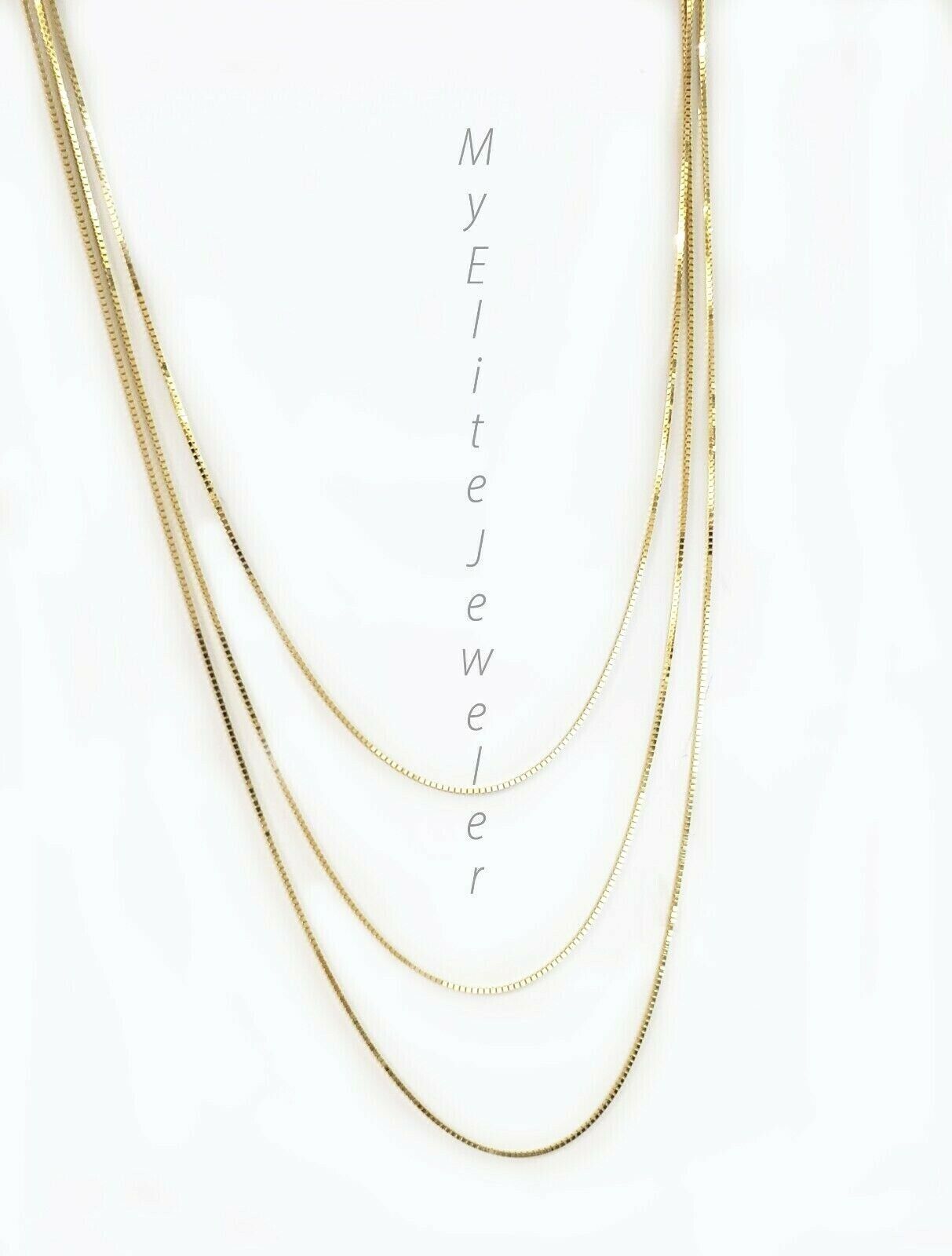 Real 10k Yellow Gold Ladies Chain Box Necklace Pendant 16" 18" 20 Inch 0.8mm - GoldenlinQ