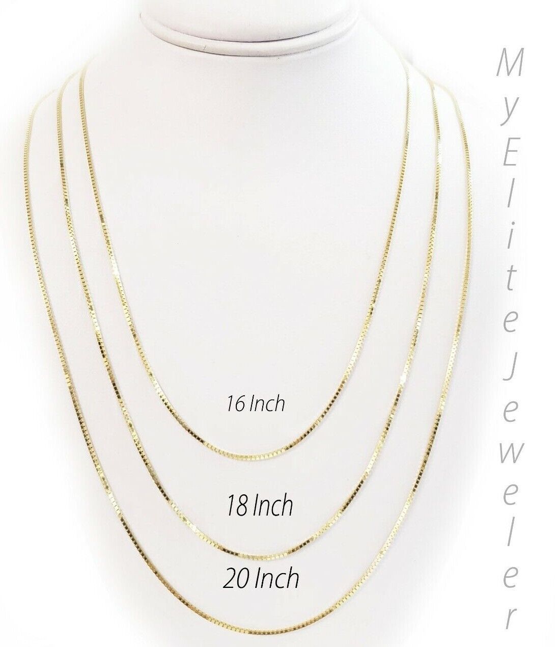 Real 10k Yellow Gold Ladies Chain Box Necklace Pendant 16" 18" 20 Inch 0.8mm - GoldenlinQ