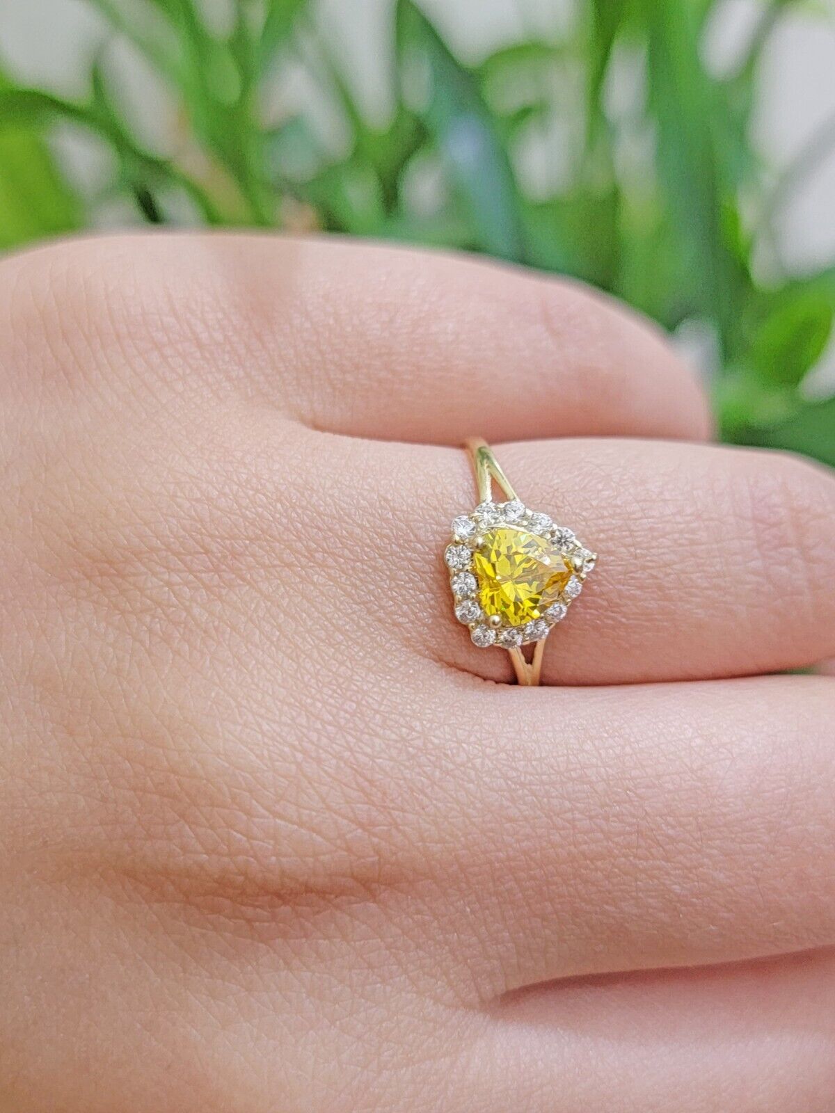 Real 10k Yellow Gold Ladies earring ring & pendant Yellow heart Citrine set 10KT - GoldenlinQ