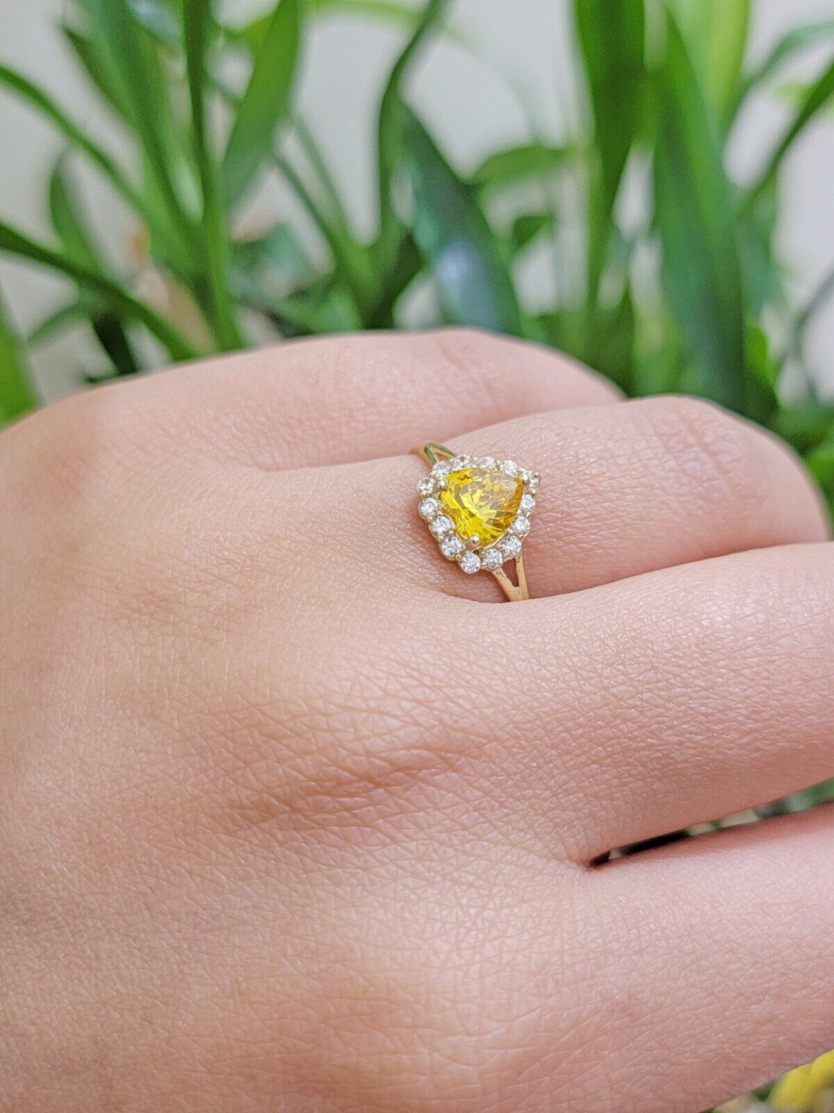 Real 10k Yellow Gold Ladies earring ring & pendant Yellow heart Citrine set 10KT - GoldenlinQ