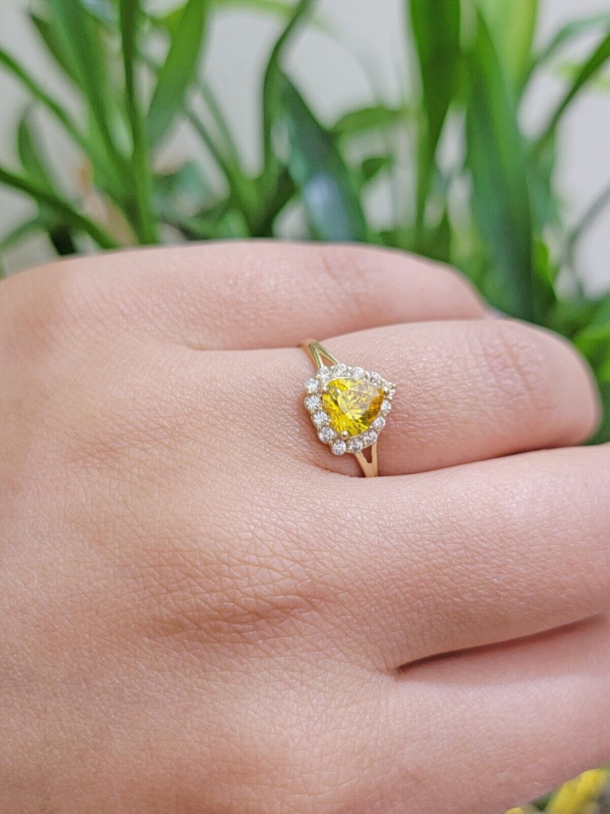 Real 10k Yellow Gold Ladies earring ring & pendant Yellow heart Citrine set 10KT - GoldenlinQ