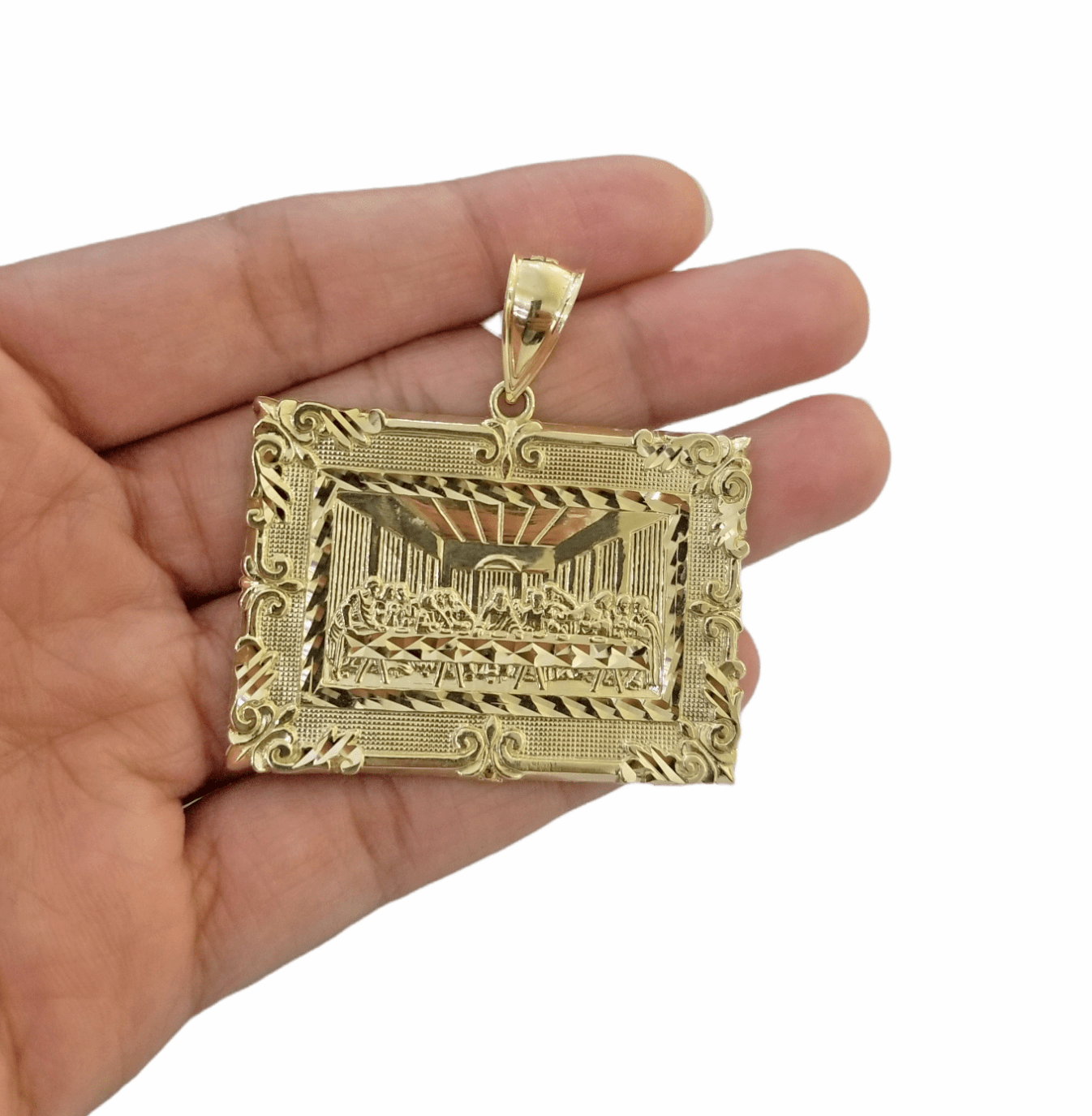 Real 10K Yellow Gold Last Supper Pendent Charm 2" Inch - GoldenlinQ