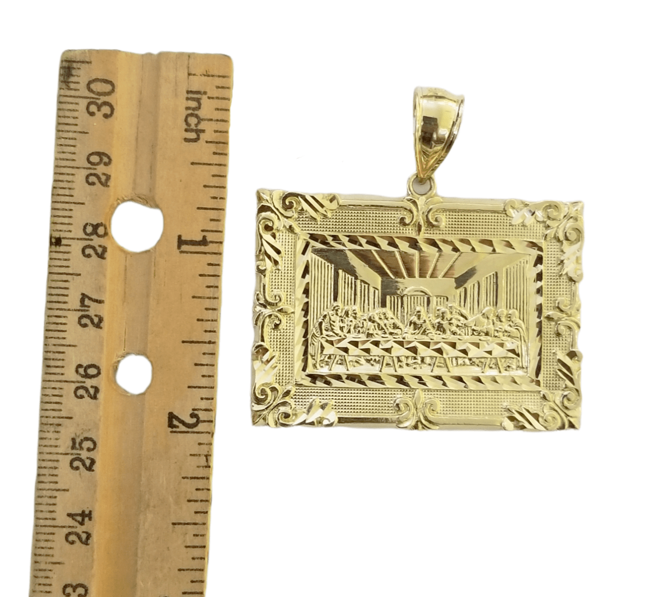 Real 10K Yellow Gold Last Supper Pendent Charm 2" Inch - GoldenlinQ