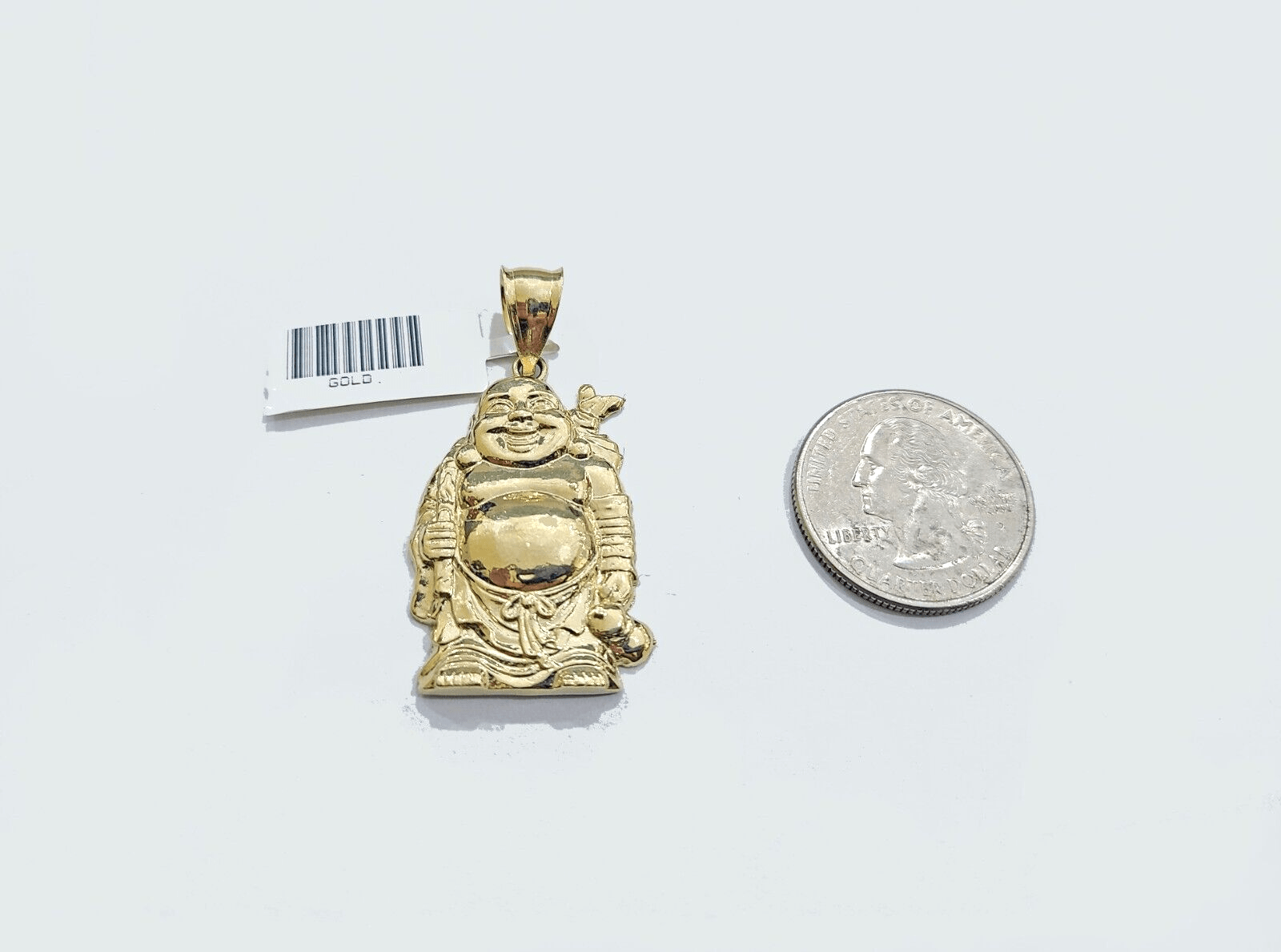 Real 10k Yellow Gold Laughing Buddha Charm 1.5''inches Pendant 10kt for Chain - GoldenlinQ