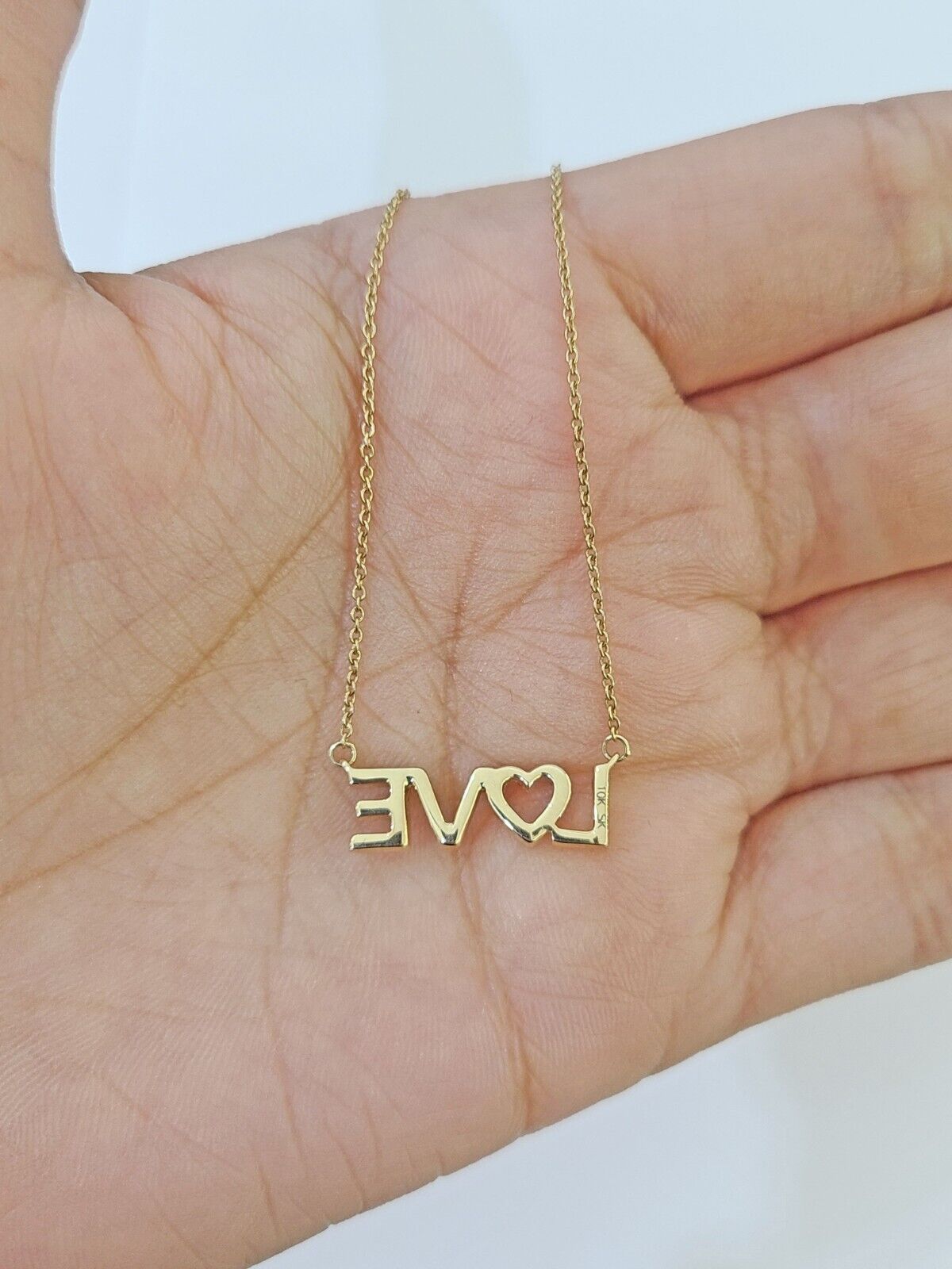 Real 10k Yellow Gold LOVE Diamond Pendant Chain Necklace Set Women - GoldenlinQ