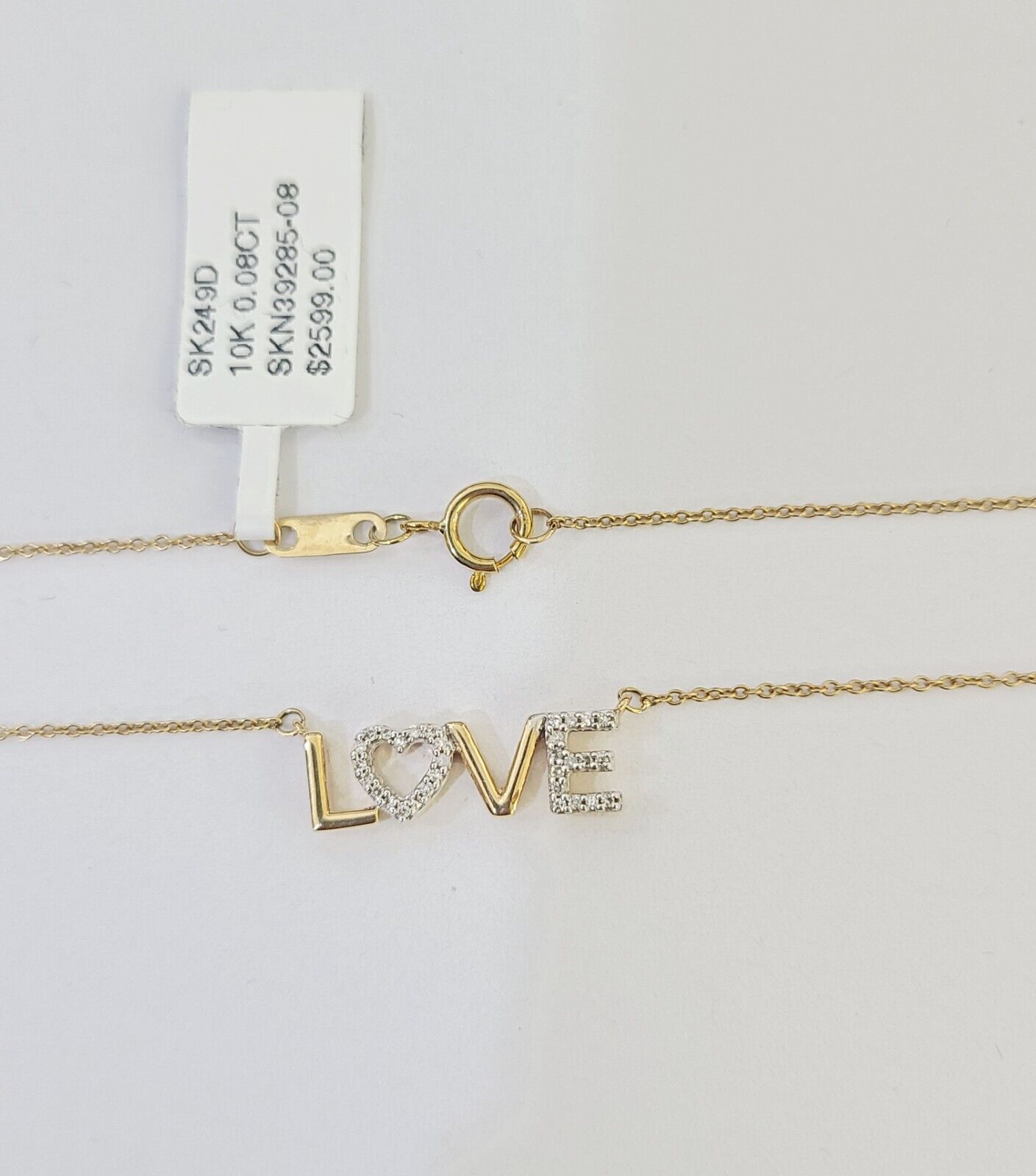 Real 10k Yellow Gold LOVE Diamond Pendant Chain Necklace Set Women - GoldenlinQ