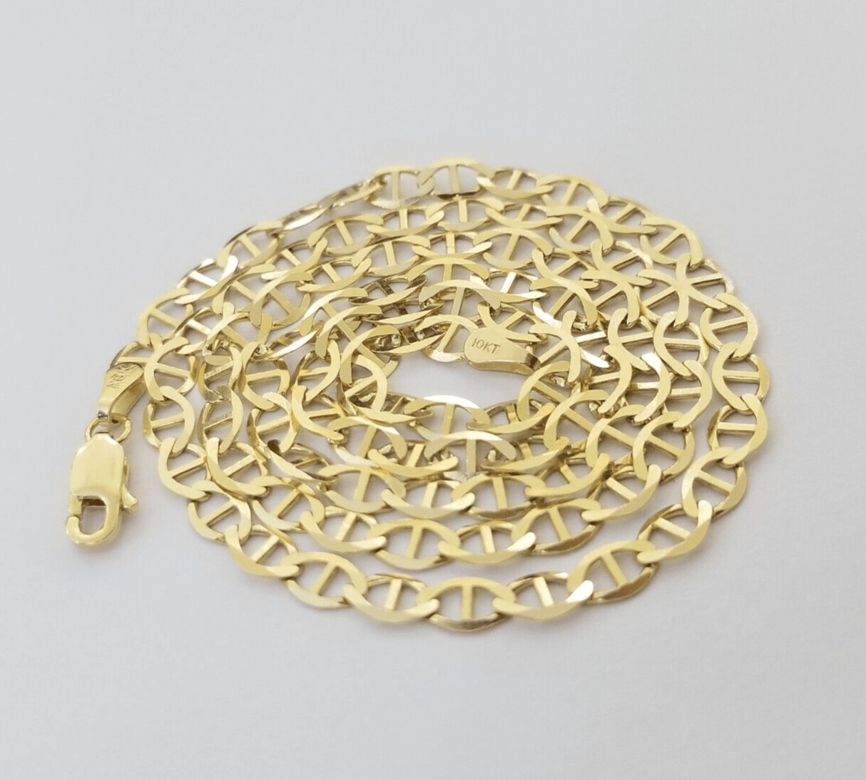 Real 10k Yellow Gold Mariner Anchor Link Chain 22" Inch 4mm Necklace - GoldenlinQ