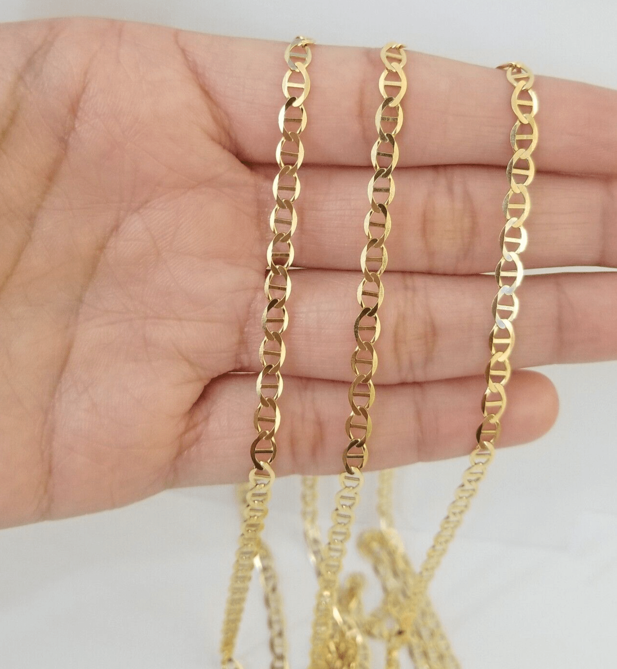 Real 10k Yellow Gold Mariner Anchor Link Chain 22" Inch 4mm Necklace - GoldenlinQ