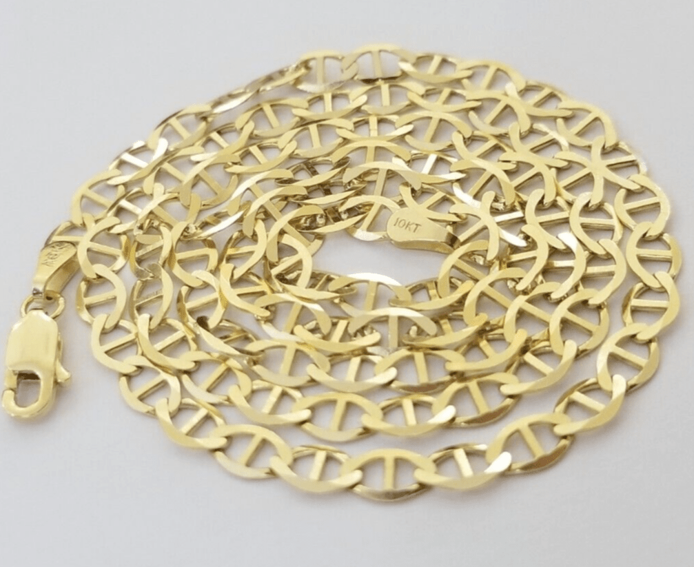 Real 10k Yellow Gold Mariner Anchor Link Chain 24" Inch 4mm Necklace - GoldenlinQ