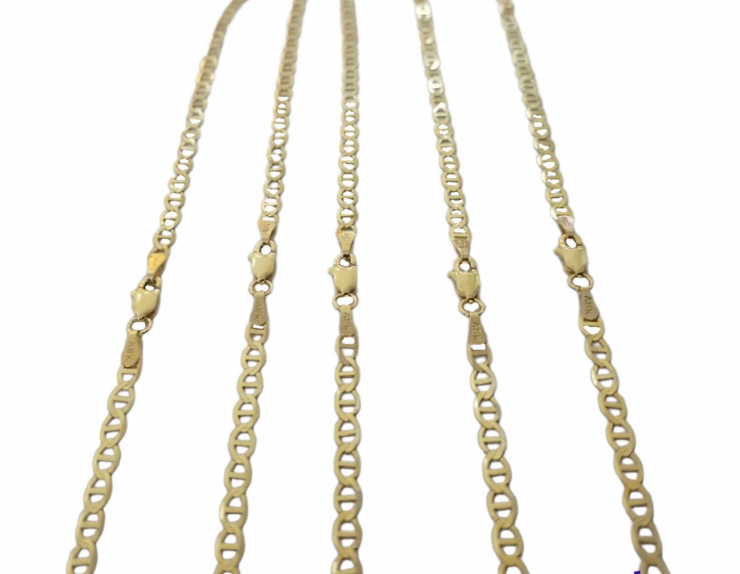 Real 10k Yellow Gold Mariner Anchor Link Chain 3mm Necklace 16" - 24" Inch - GoldenlinQ