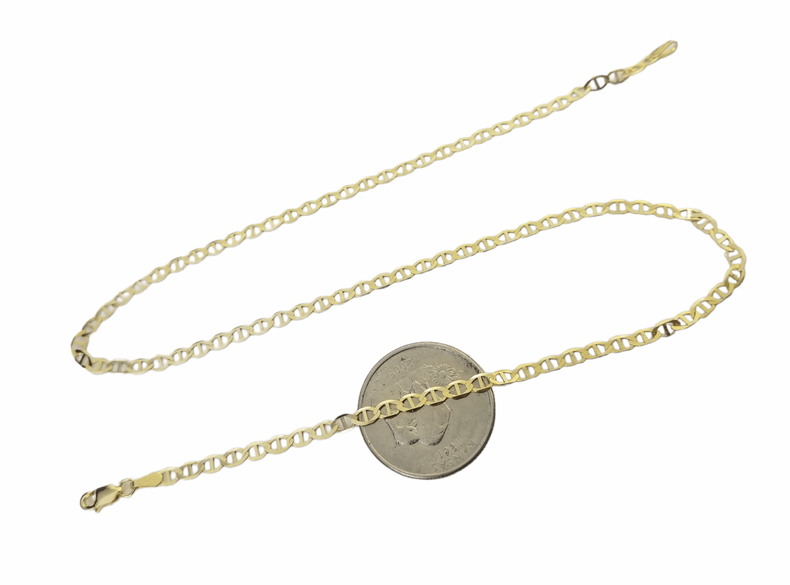 Real 10k Yellow Gold Mariner Anchor Link Chain 3mm Necklace 18" Inch - GoldenlinQ