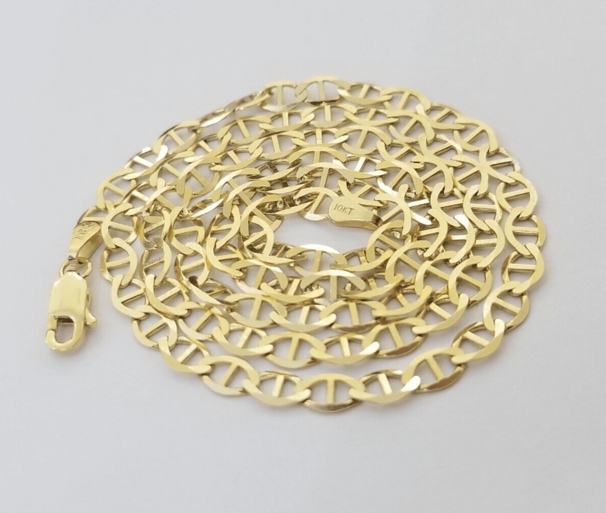 Real 10k Yellow Gold Mariner Anchor Link Chain 4mm Necklace 20" Inch - GoldenlinQ