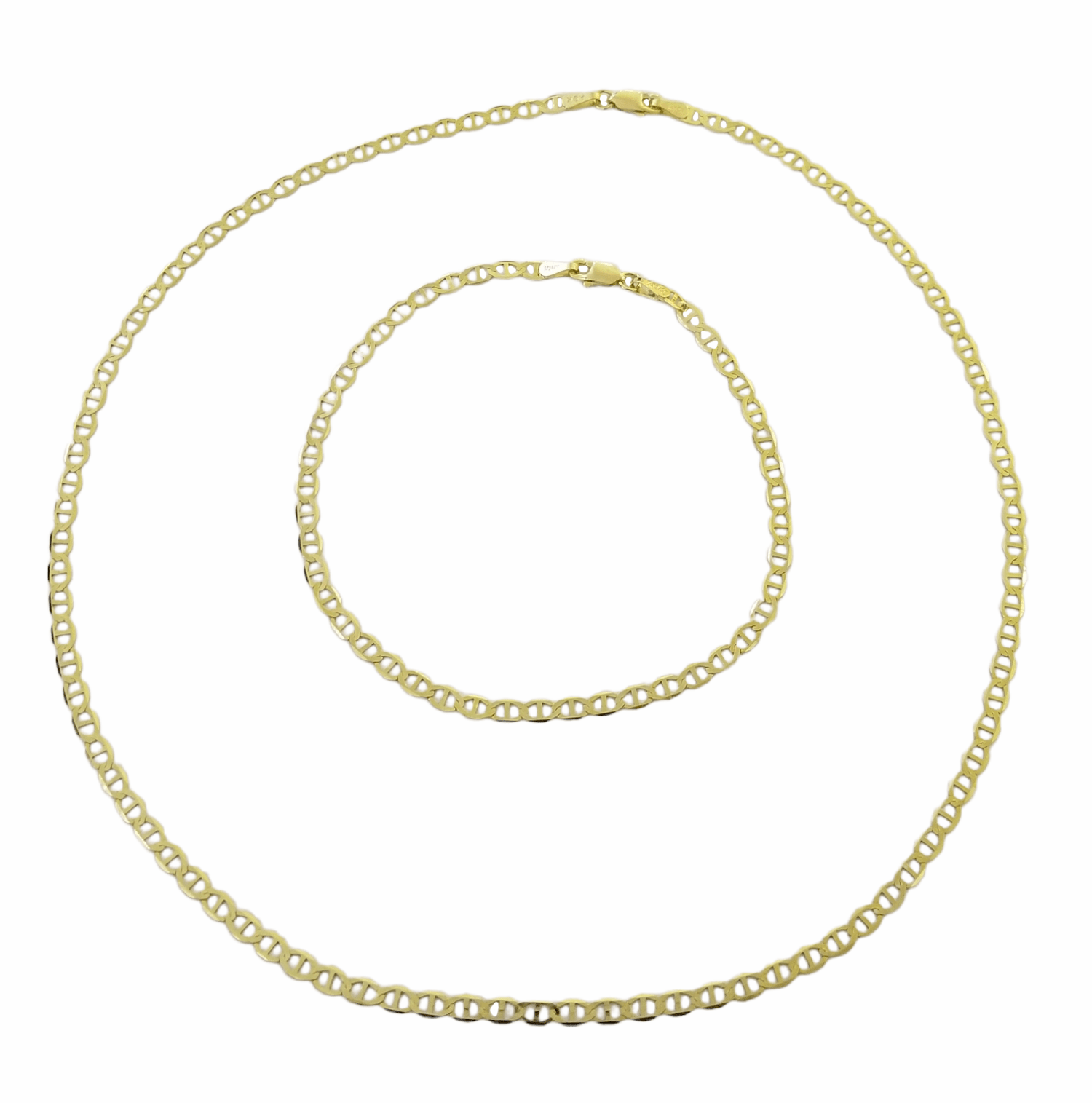Real 10k Yellow Gold Mariner Anchor Link Necklace Bracelet Set 3mm Chain - GoldenlinQ
