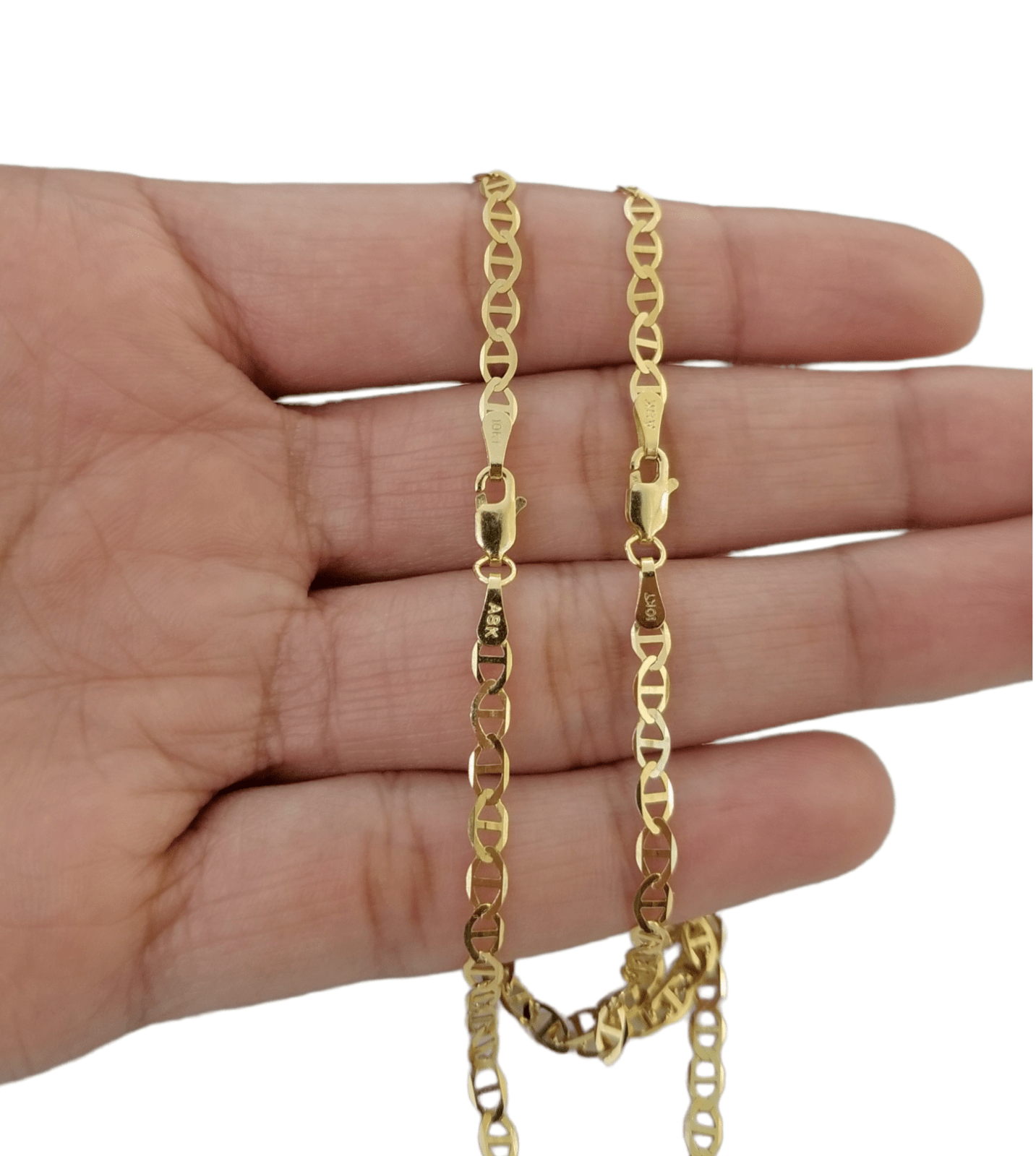 Real 10k Yellow Gold Mariner Anchor Link Necklace Bracelet Set 3mm Chain - GoldenlinQ