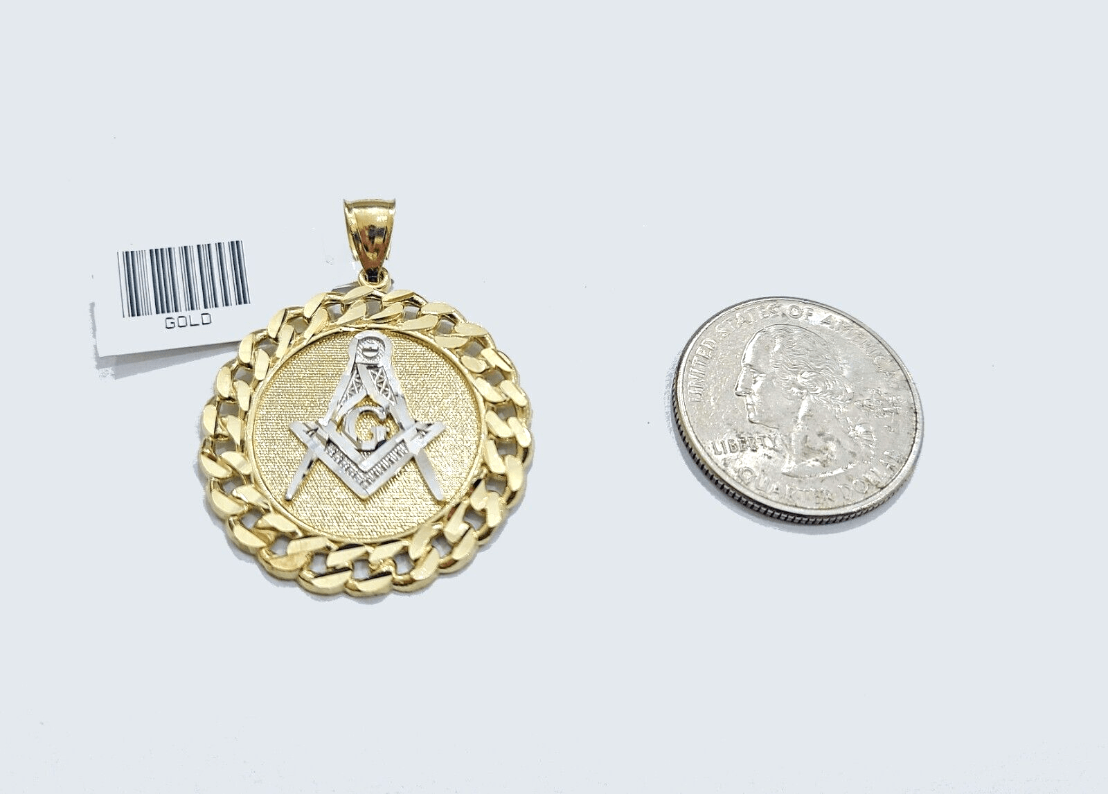 Real 10k Yellow Gold Masonic Charm 1.5'' inches Pendant 10kt for Chain - GoldenlinQ