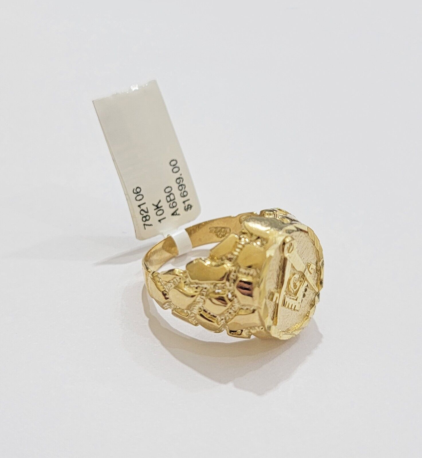 Real 10k Yellow Gold Masonic Ring Mens Nugget Band Round Shape Pinky Casual Ring - GoldenlinQ