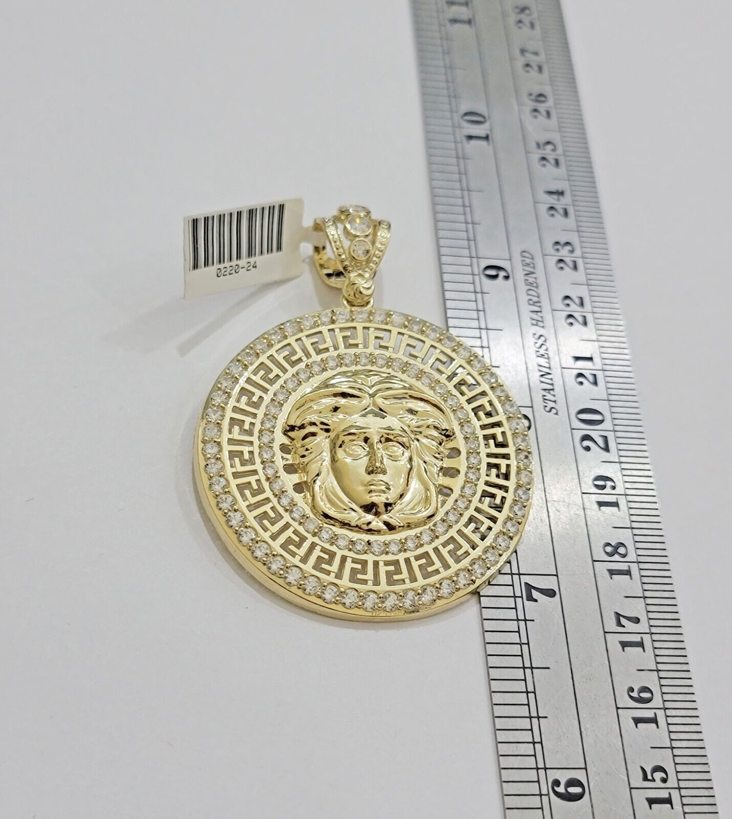 Real 10k Yellow Gold Medusa Head Charm Pendant 2.25" With Stones 10kt for Chain - GoldenlinQ