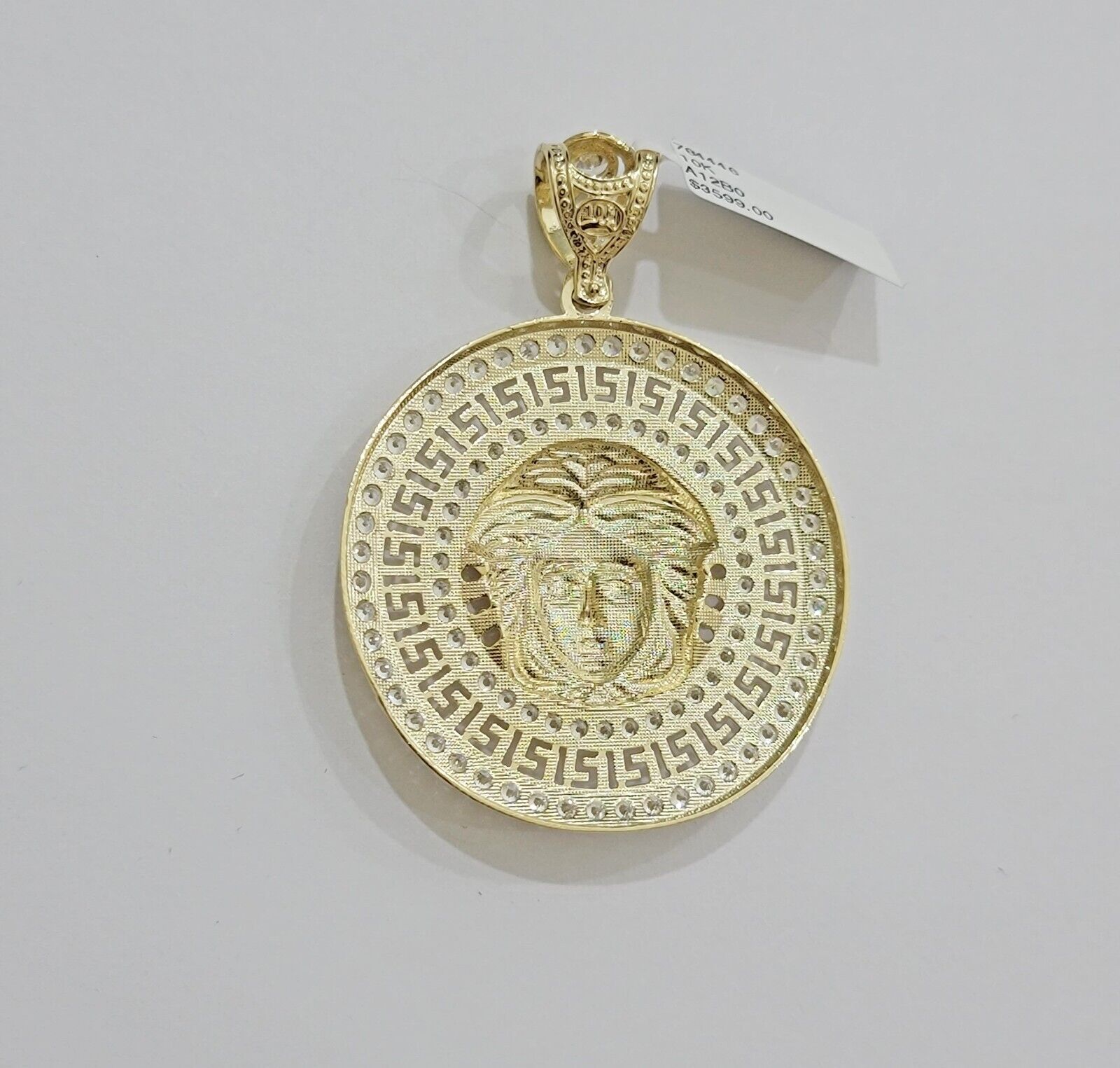 Real 10k Yellow Gold Medusa Head Charm Pendant 2.25" With Stones 10kt for Chain - GoldenlinQ
