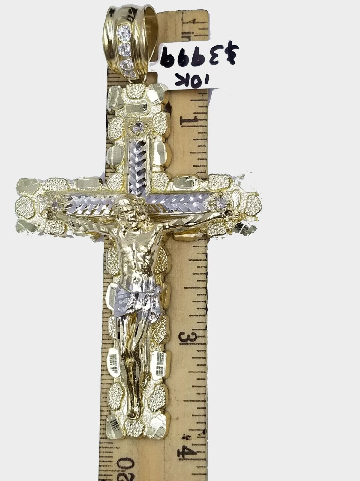 Real 10k Yellow Gold Men Jesus Cross Charm with Miami Cuban Chain Diamond Cut - GoldenlinQ