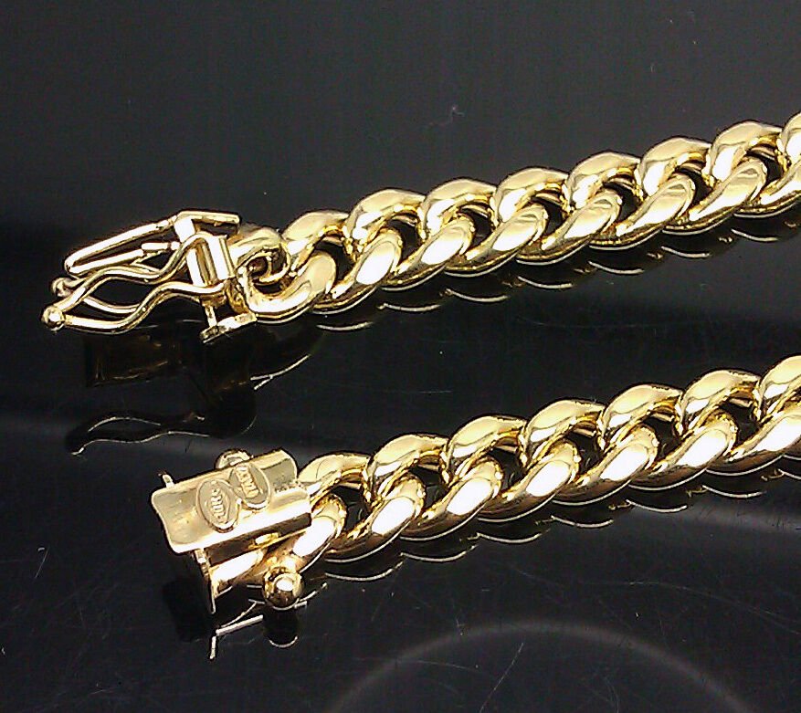 Real 10k yellow Gold Men Necklace chain 7mm 20" Miami Cuban Chain Box Lock - GoldenlinQ