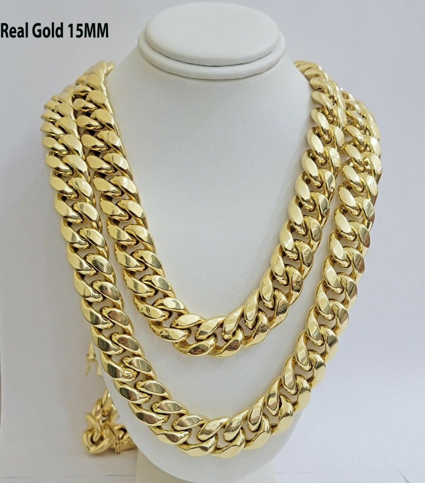 REAL 10k Yellow Gold Mens Chain 15mm Miami Cuban Link Necklace 30" inch & THICK - GoldenlinQ
