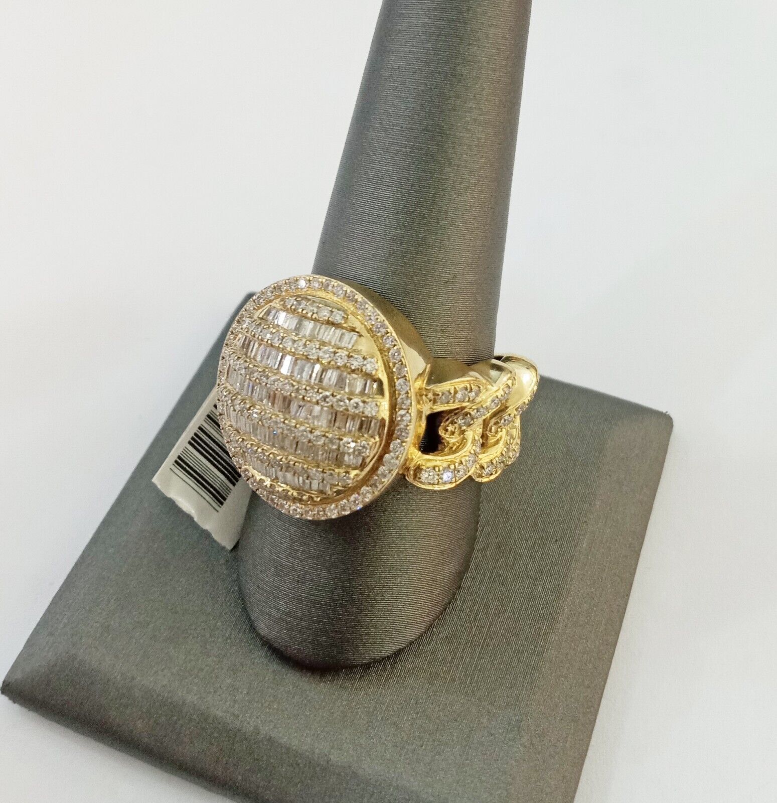 Real 10k Yellow Gold Mens Real Baguette diamond Circular Ring 1.72CT Mens - GoldenlinQ