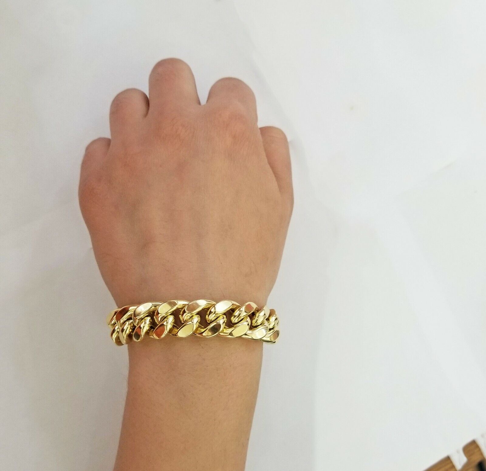 Real 10K Yellow Gold Miami Cuban Bracelet 9 Inch 15mm,box lock thick - GoldenlinQ