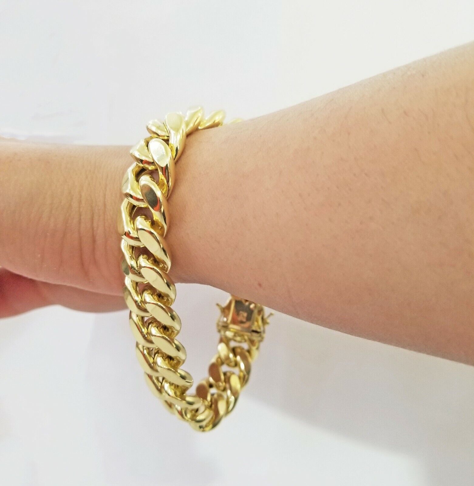 Real 10K Yellow Gold Miami Cuban Bracelet 9 Inch 15mm,box lock thick - GoldenlinQ