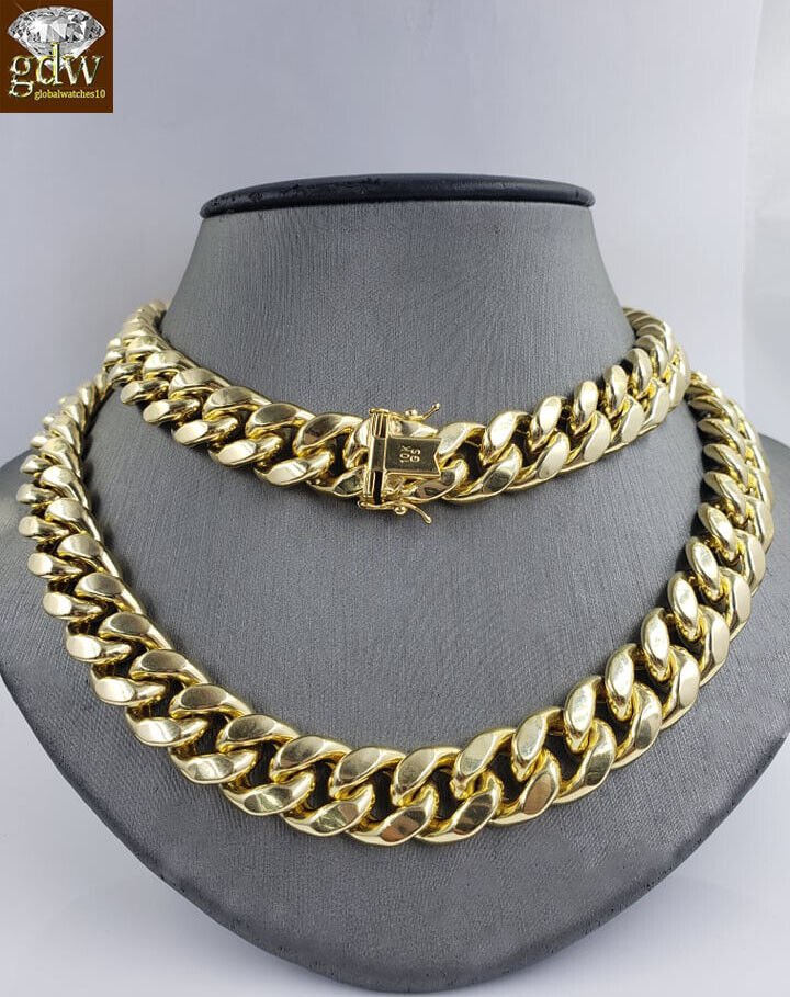 REAL 10k Yellow Gold Miami Cuban Chain Necklace 15mm 24" Inch Box Lock - GoldenlinQ