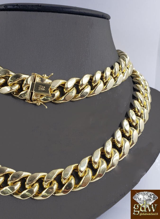 REAL 10k Yellow Gold Miami Cuban Chain Necklace 15mm 24" Inch Box Lock - GoldenlinQ