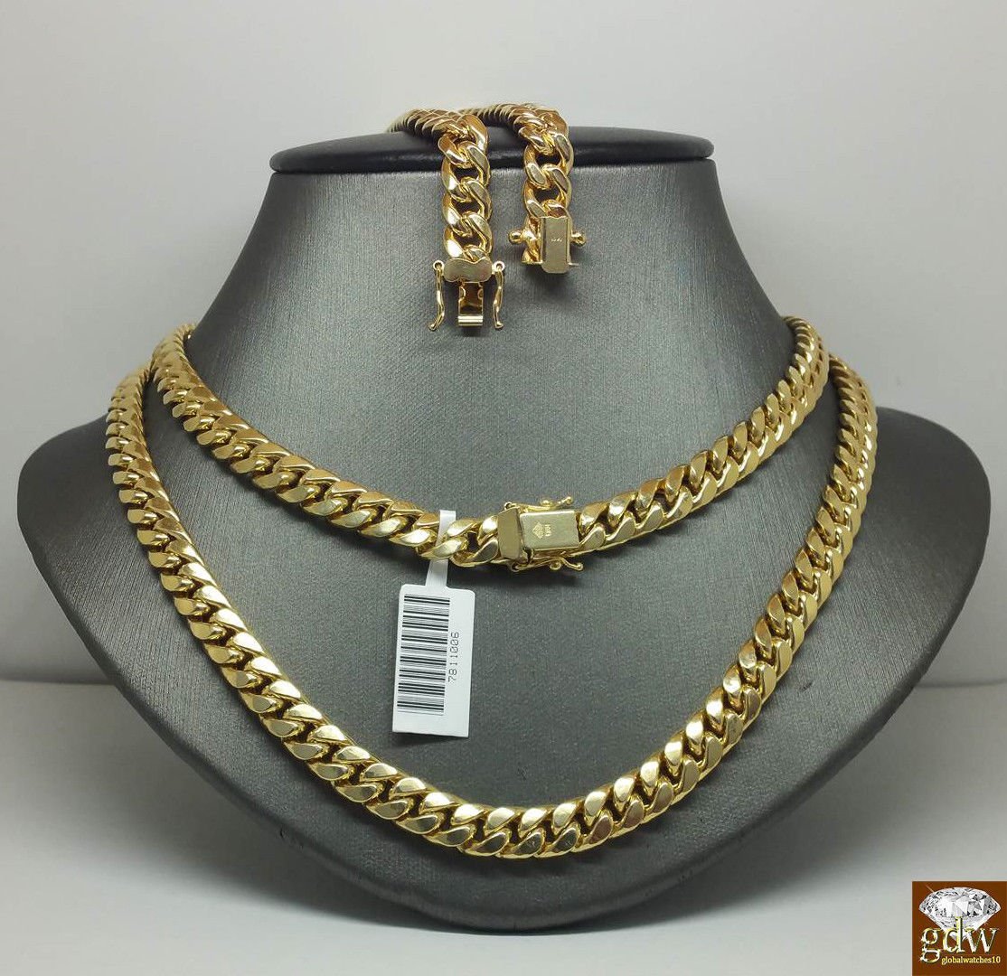 Real 10K Yellow Gold Miami Cuban Chain Necklace 9mm 28" Box Lobster Clasp - GoldenlinQ