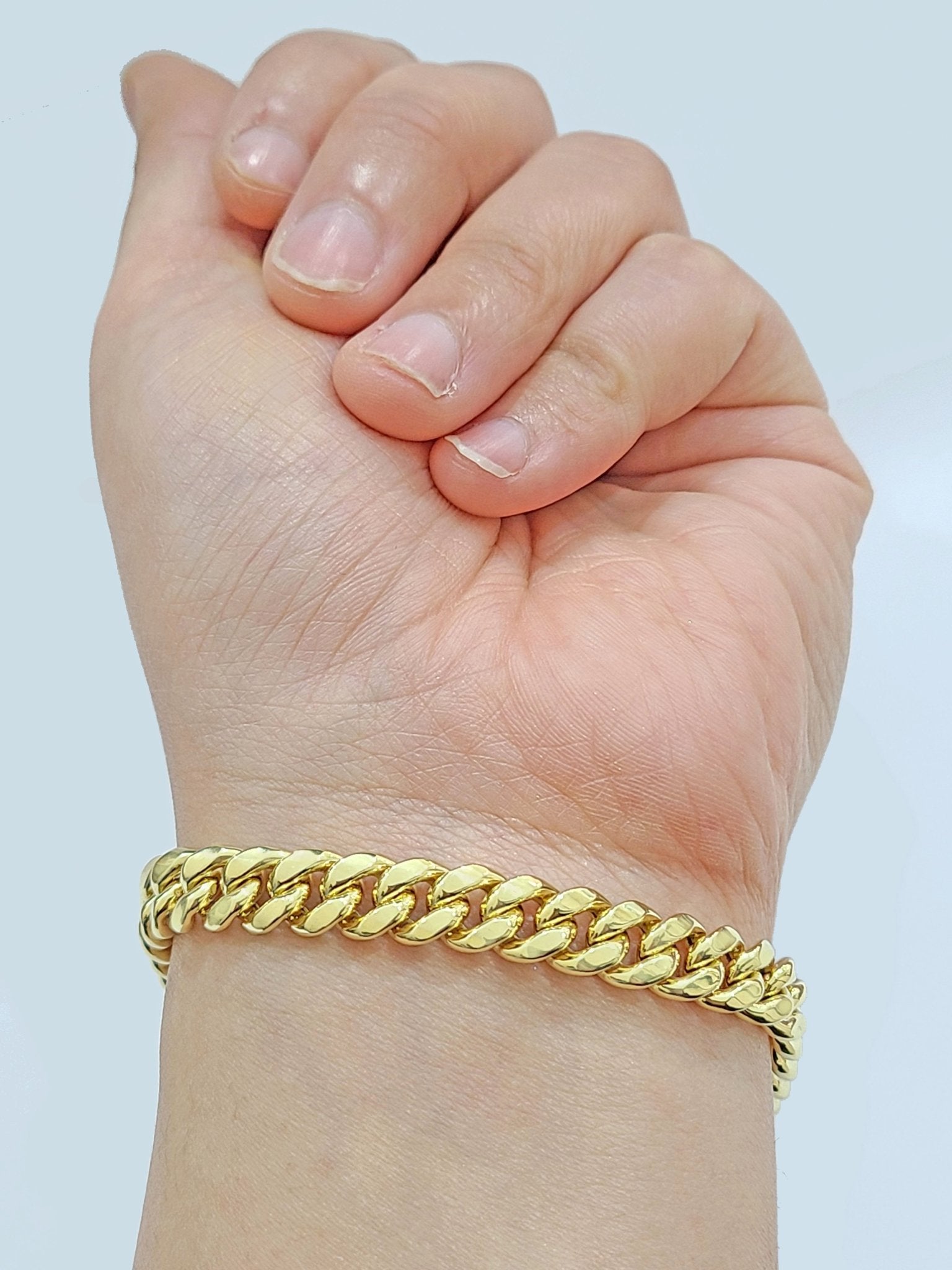 Real 10k Yellow Gold Miami Cuban Link Bracelet 9" inch 8mm 10kt Box Lock Men - GoldenlinQ