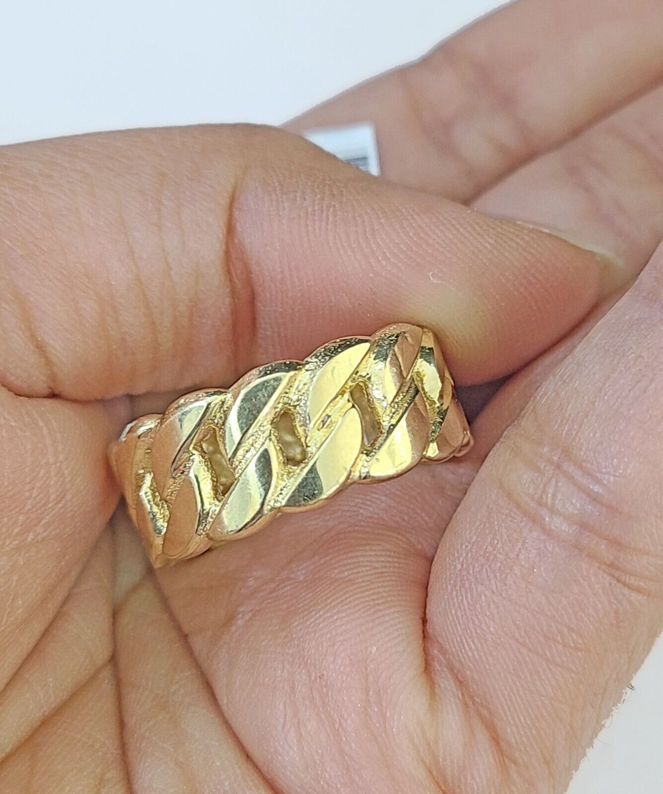 REAL 10K Yellow Gold Miami Cuban Ring Band Style Rings Men Women Pinky - GoldenlinQ