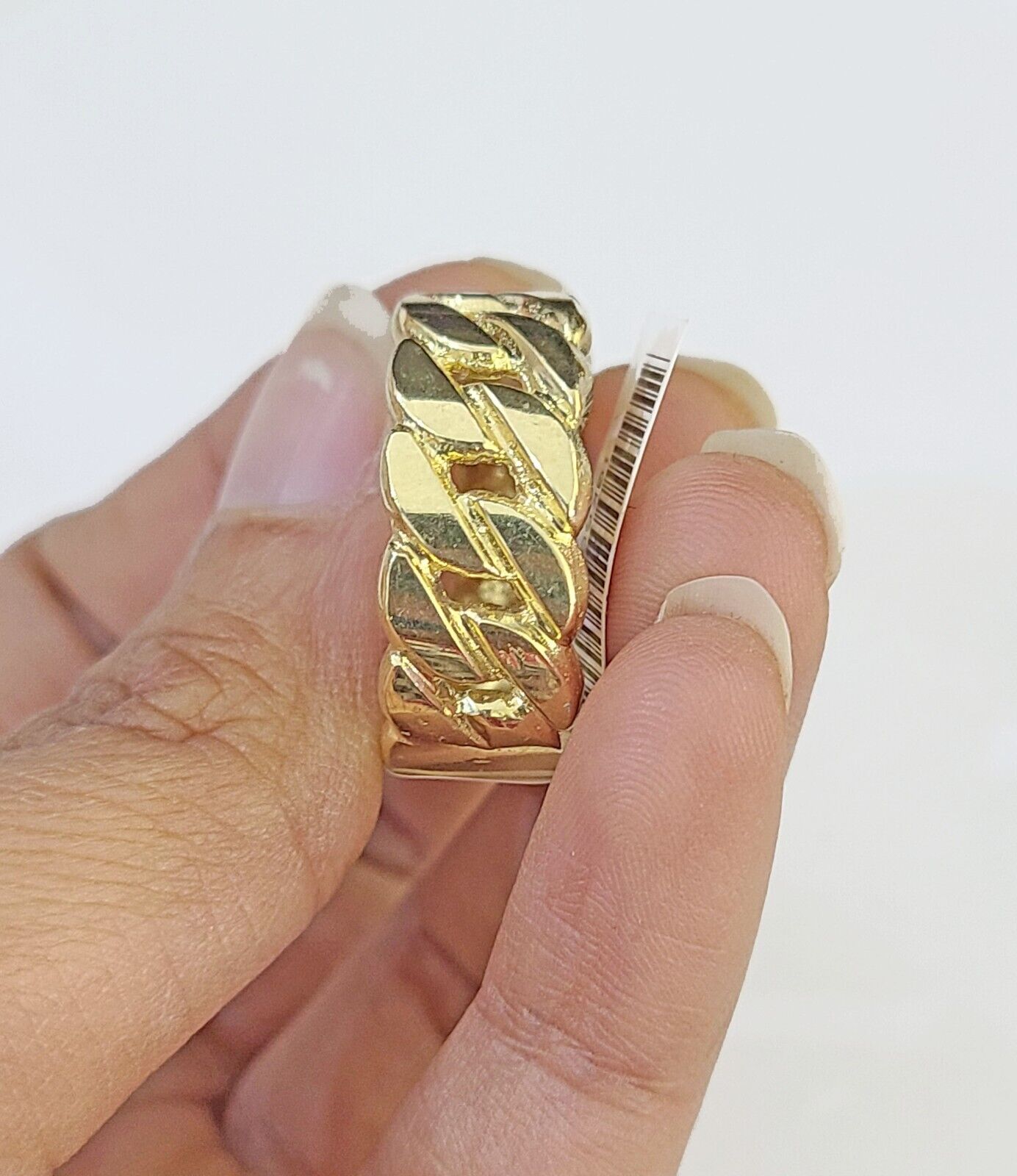 REAL 10K Yellow Gold Miami Cuban Ring Band Style Rings Men Women Pinky - GoldenlinQ