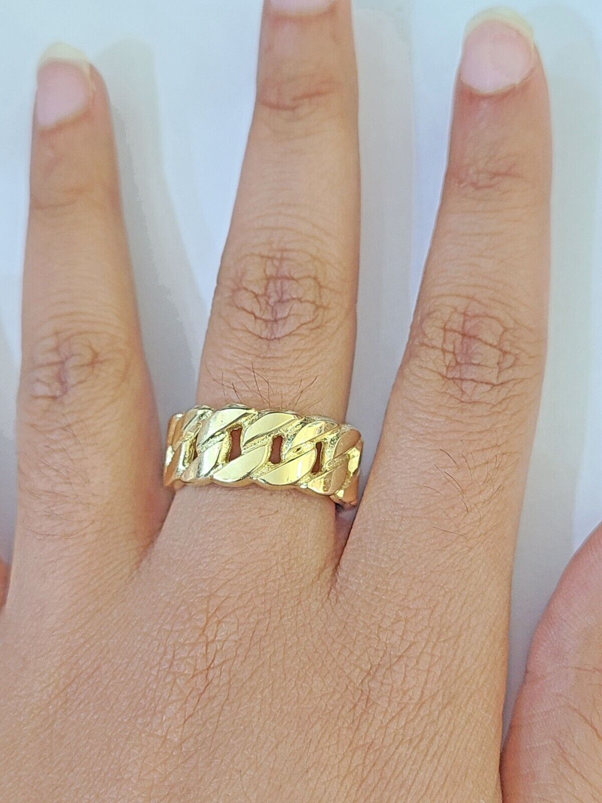 REAL 10K Yellow Gold Miami Cuban Ring Band Style Rings Men Women Pinky - GoldenlinQ