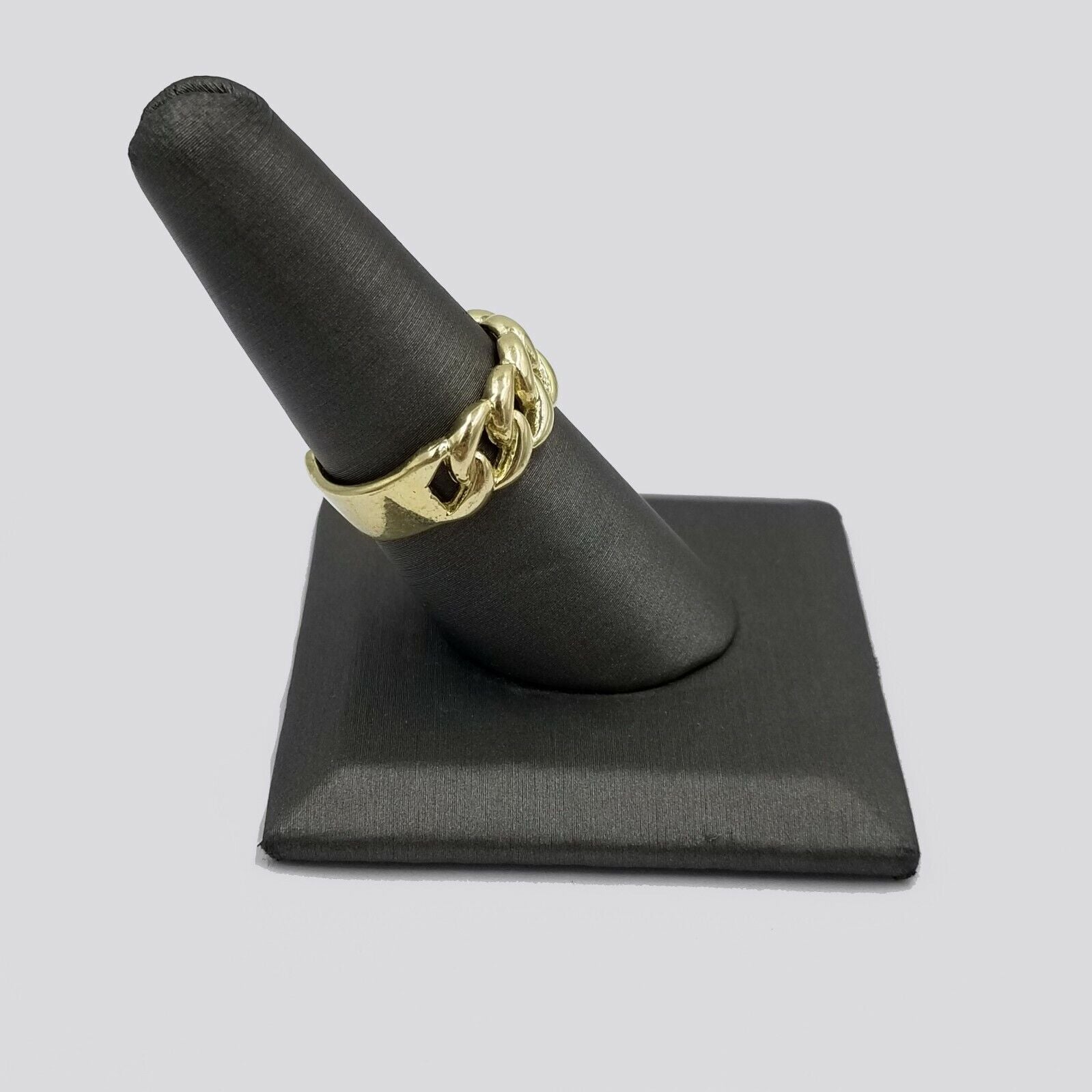 REAL 10K Yellow Gold Miami Cuban Ring Band Style Sizable Rings Men Women Pinky - GoldenlinQ