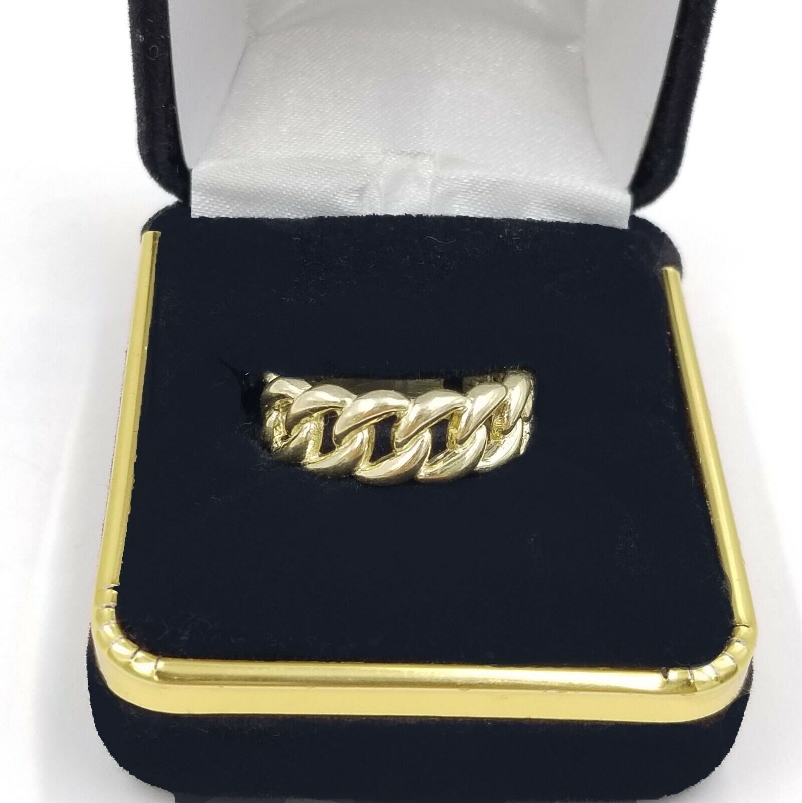 REAL 10K Yellow Gold Miami Cuban Ring Band Style Sizable Rings Men Women Pinky - GoldenlinQ