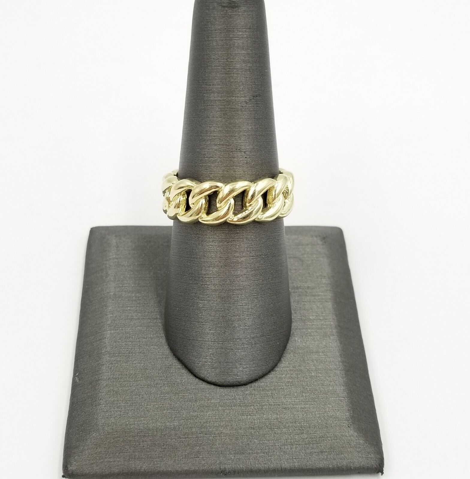 REAL 10K Yellow Gold Miami Cuban Ring Band Style Sizable Rings Men Women Pinky - GoldenlinQ