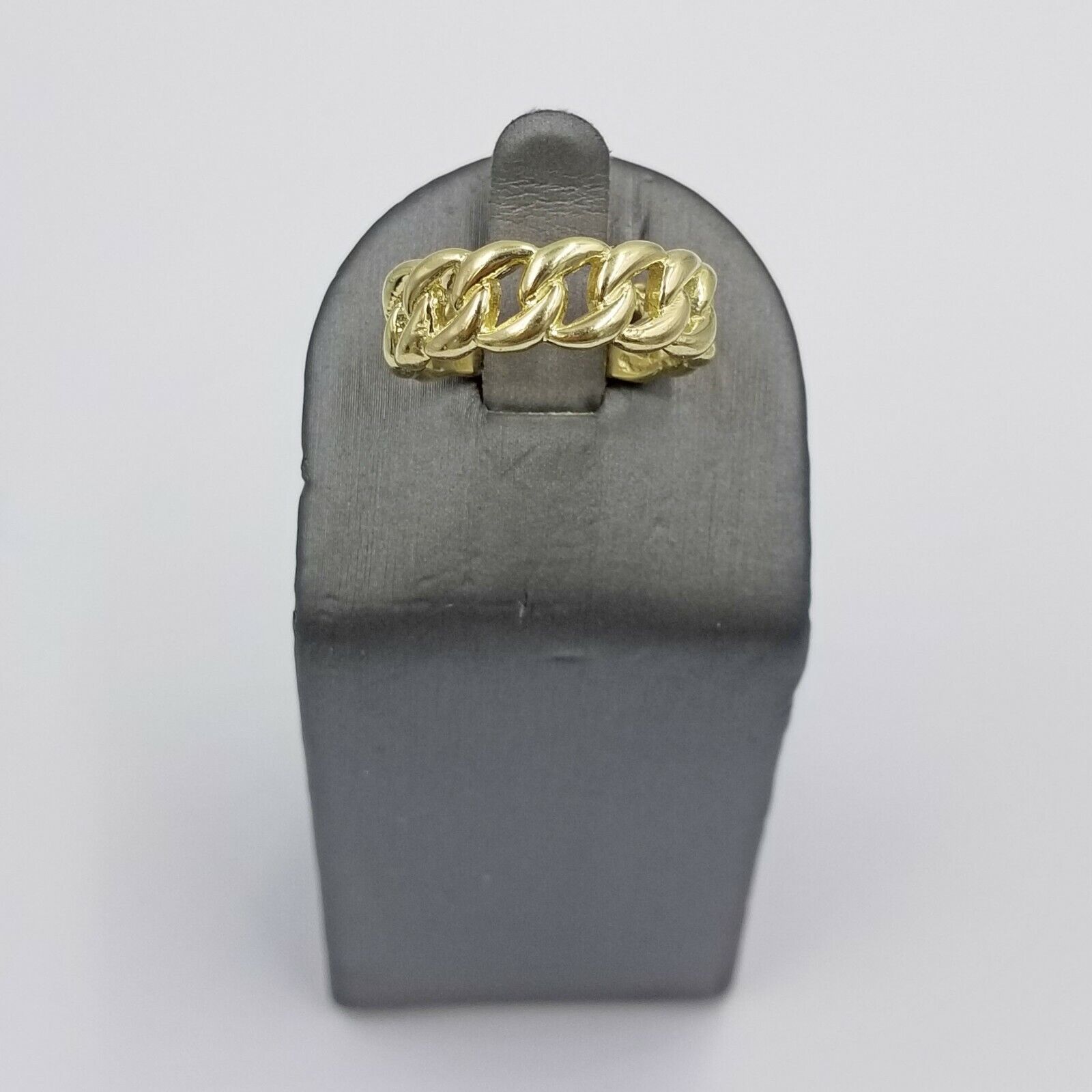 REAL 10K Yellow Gold Miami Cuban Ring Band Style Sizable Rings Men Women Pinky - GoldenlinQ