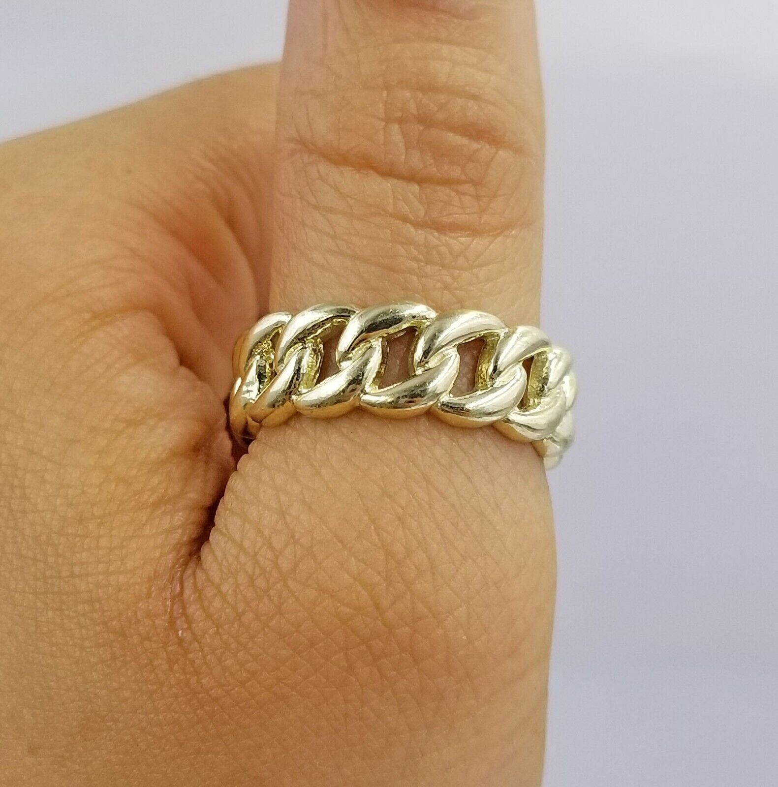 REAL 10K Yellow Gold Miami Cuban Ring Band Style Sizable Rings Men Women Pinky - GoldenlinQ