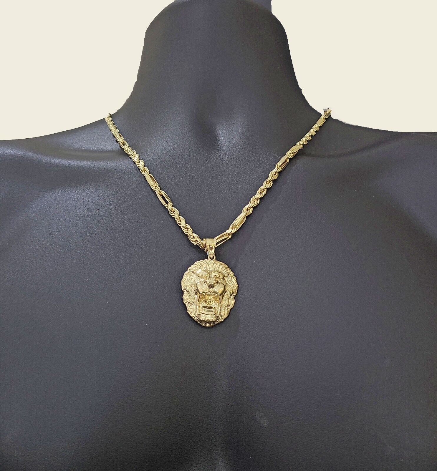 Real 10k Yellow Gold Milano Rope Chain 26'' Necklace Lion Head charm pendant - GoldenlinQ
