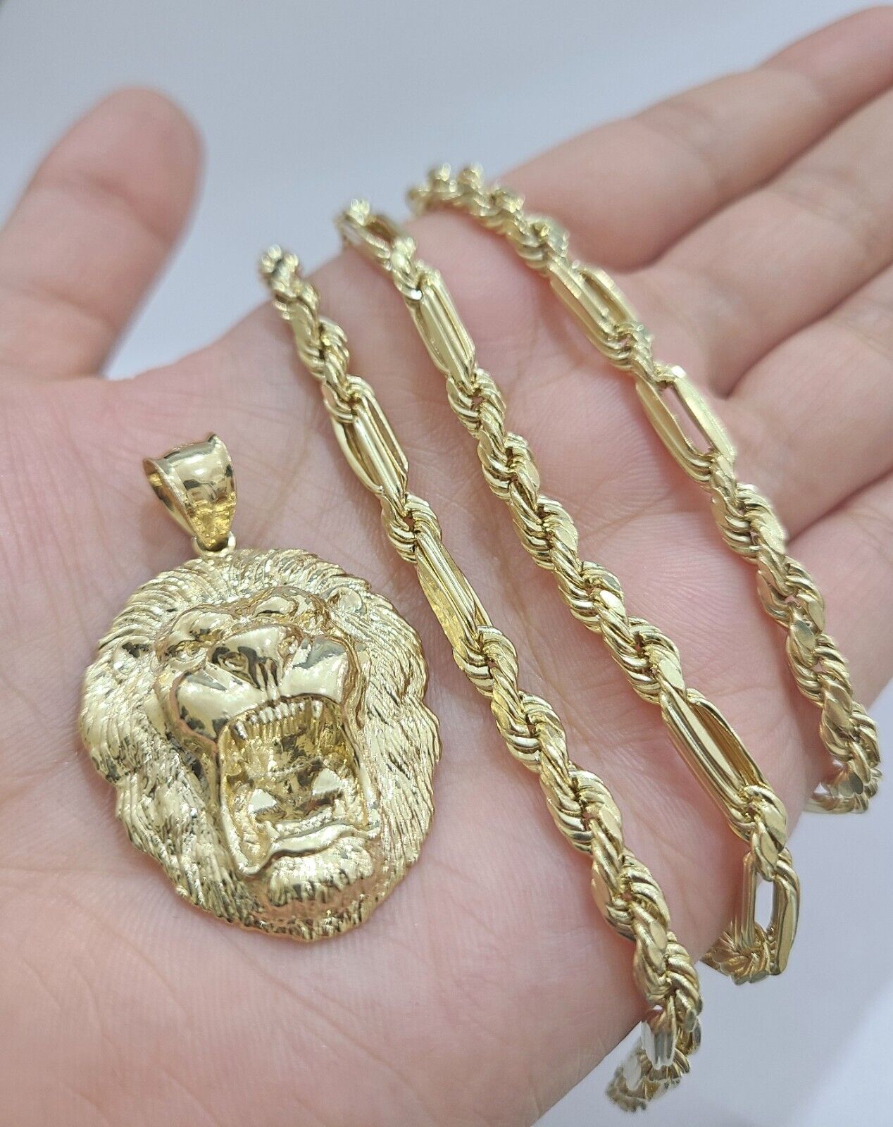 Real 10k Yellow Gold Milano Rope Chain 26'' Necklace Lion Head charm pendant - GoldenlinQ