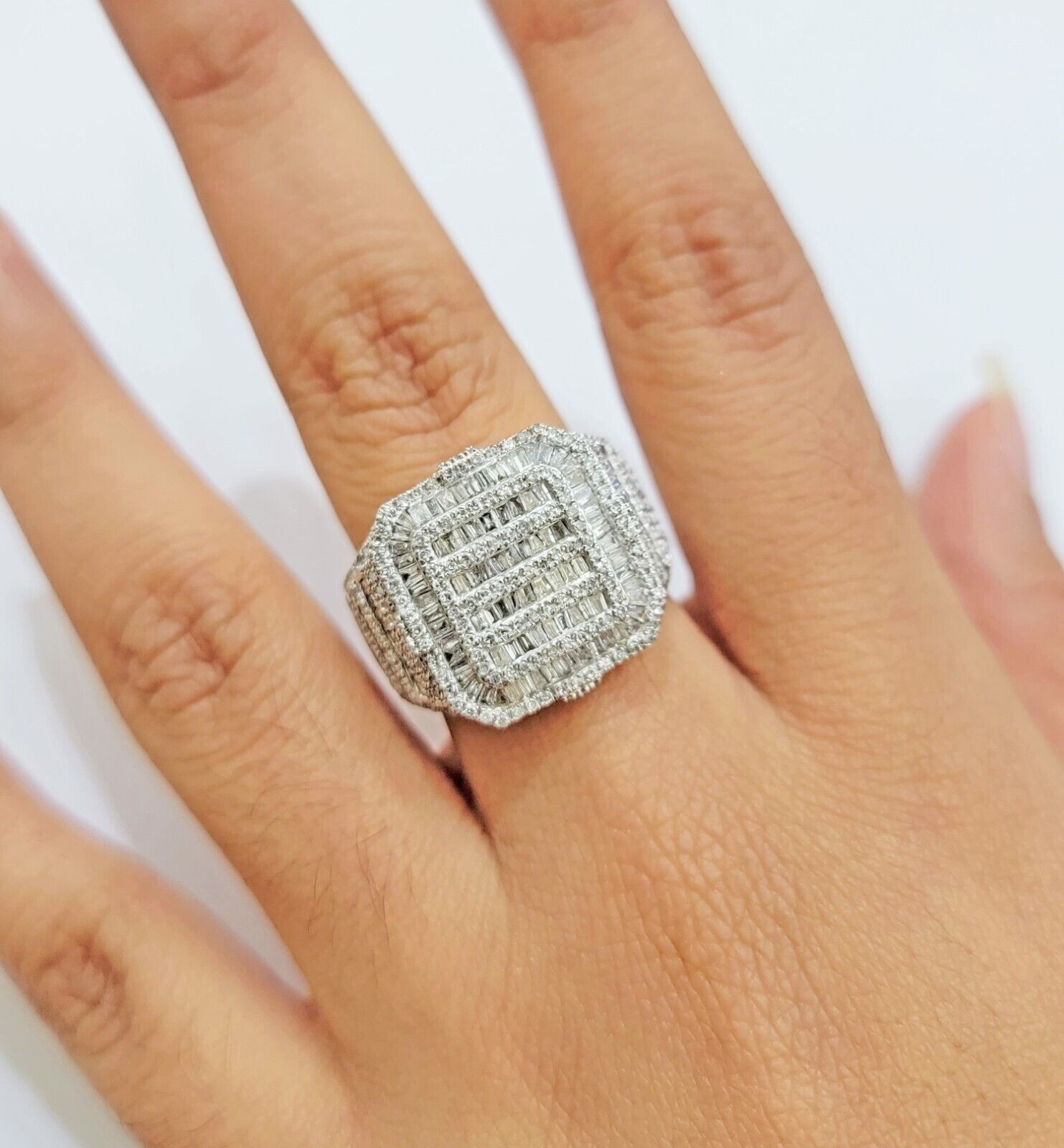 Real 10k Yellow Gold Natural Diamond Men Ring Round Baguette Dia Style Free Ship - GoldenlinQ